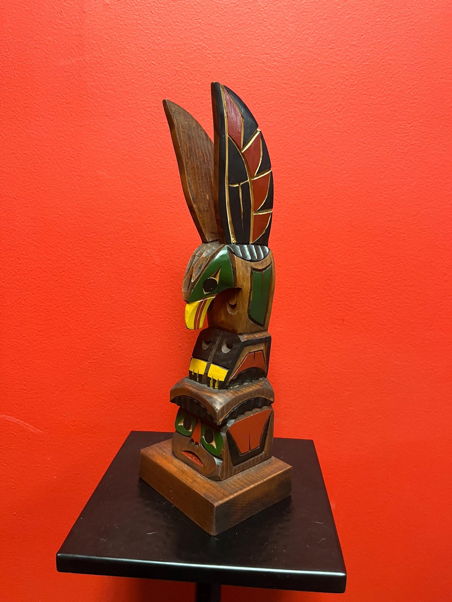 Lovely 12 inch high Canadian indigenous first nations Pacific northwest coast unsigned painted totem pole  Eagle transformation