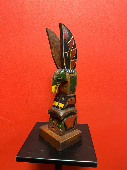 Lovely 12 inch high Canadian indigenous first nations Pacific northwest coast unsigned painted totem pole  Eagle transformation