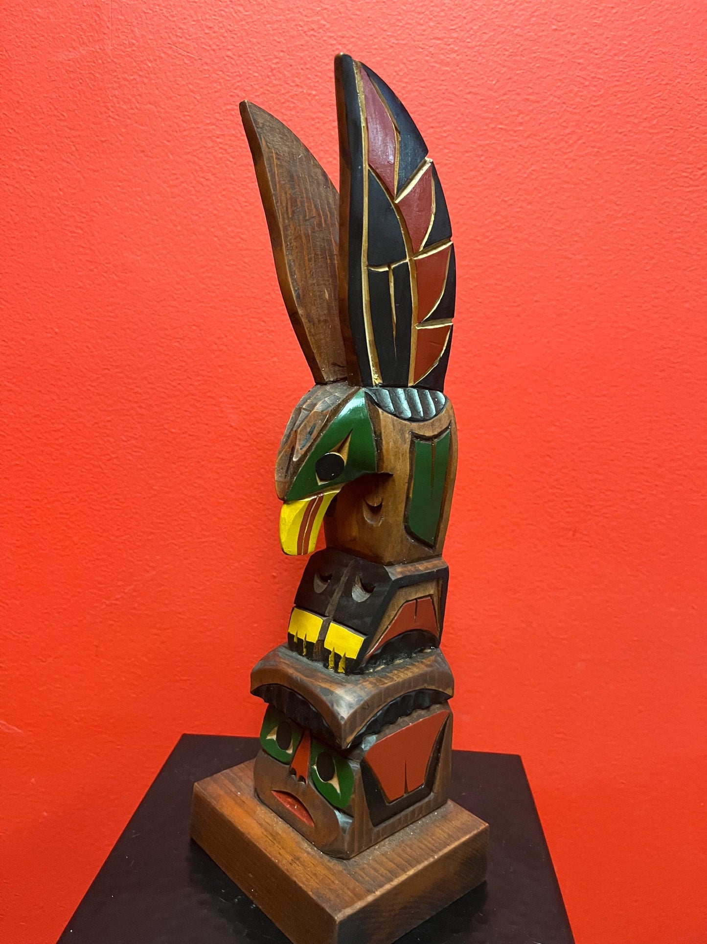 Lovely 12 inch high Canadian indigenous first nations Pacific northwest coast unsigned painted totem pole  Eagle transformation
