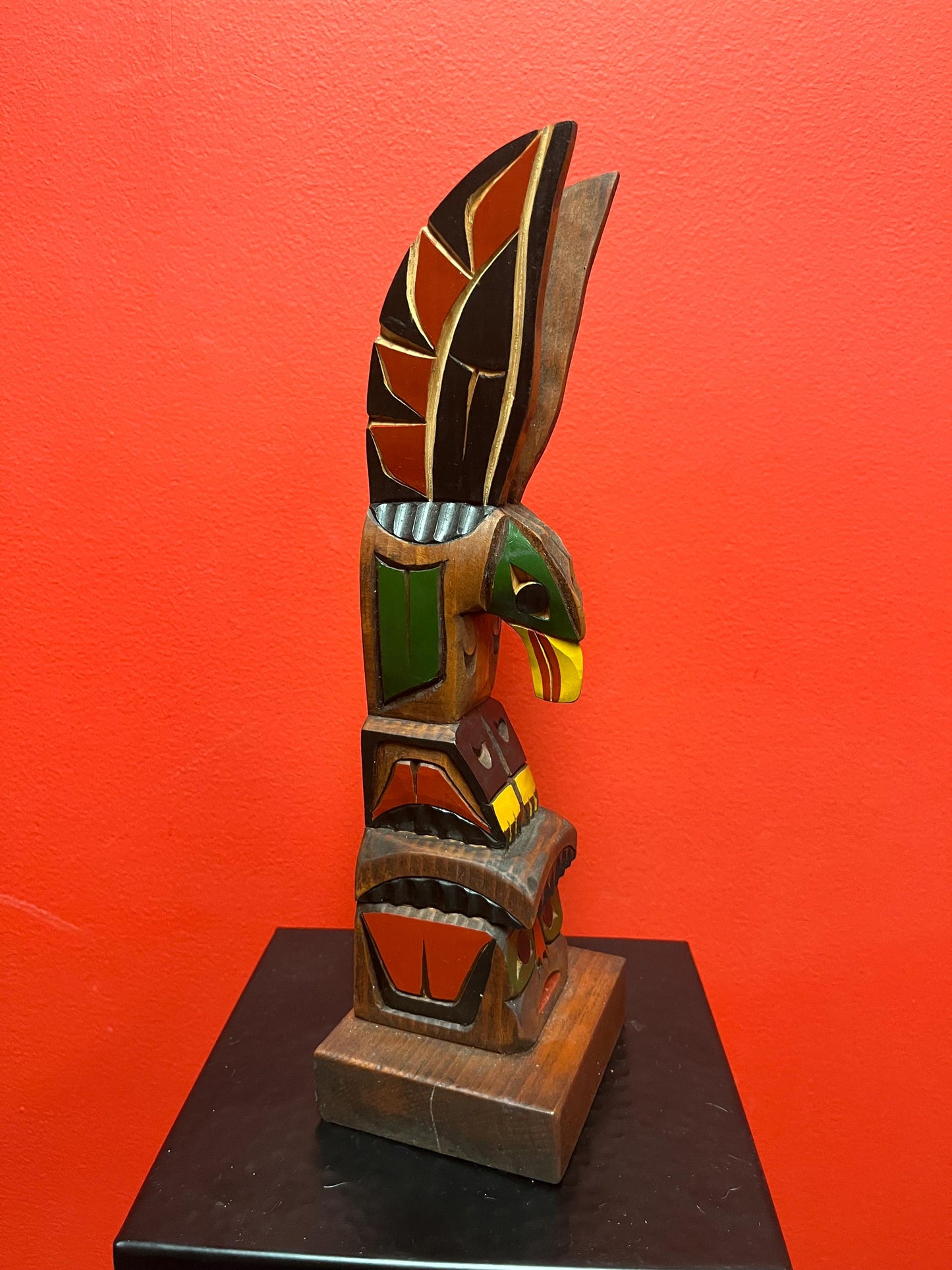 Lovely 12 inch high Canadian indigenous first nations Pacific northwest coast unsigned painted totem pole  Eagle transformation