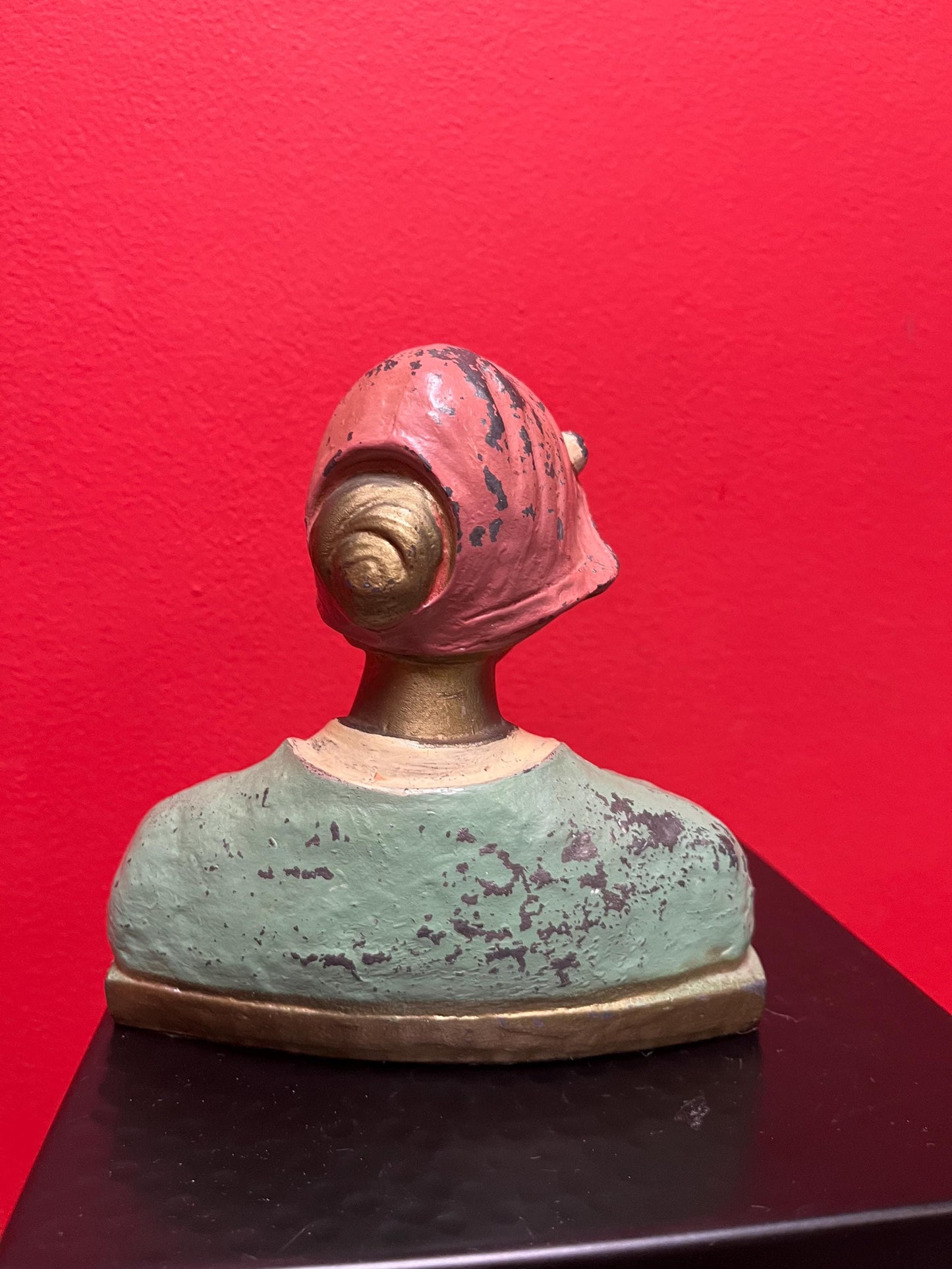 6 x 6 inch cast cold painted bronze Dutch statue  lovely patina - heavy and wonderful