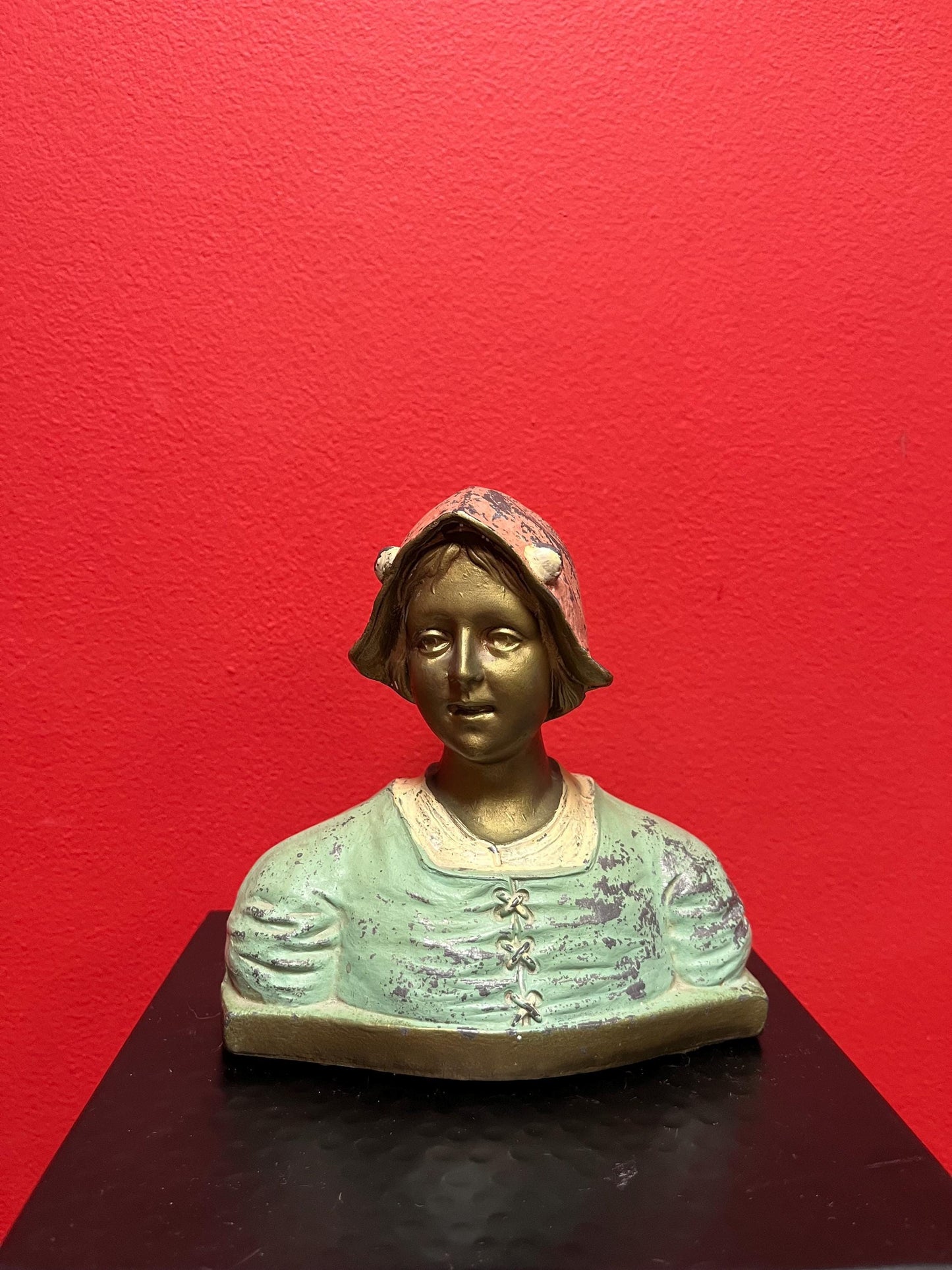 6 x 6 inch cast cold painted bronze Dutch statue  lovely patina - heavy and wonderful