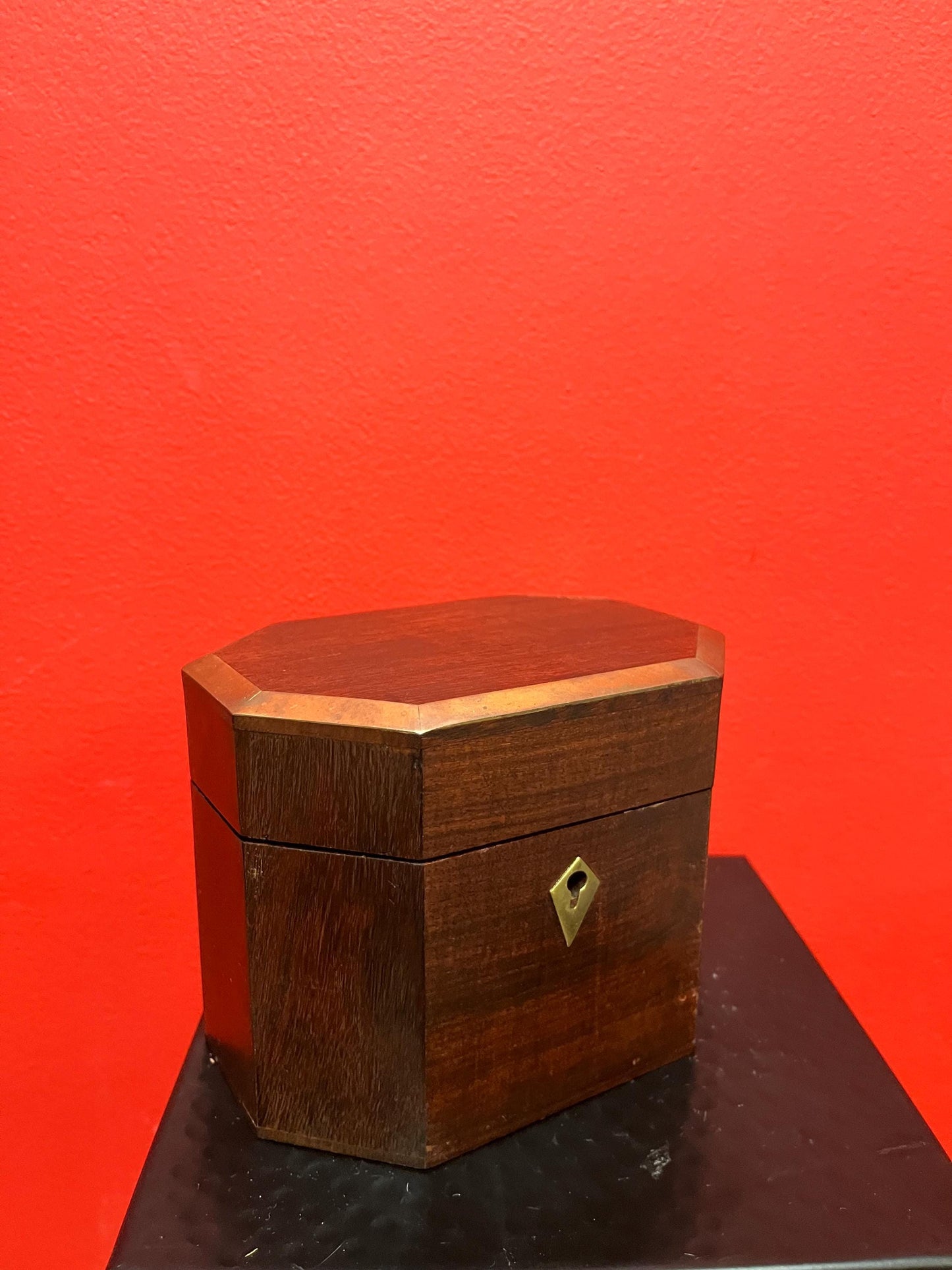 Antique 6 x 4 x 5“ high English coriander, wood and brass tea box or jewellery box   wonderful condition and great gift