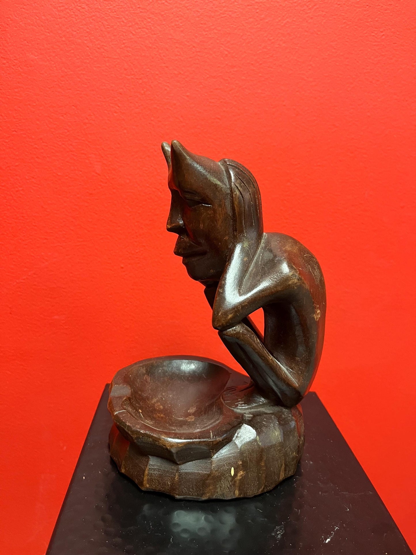 8 inch African tribal wooden devil ashtray  great imagery  perfect gift