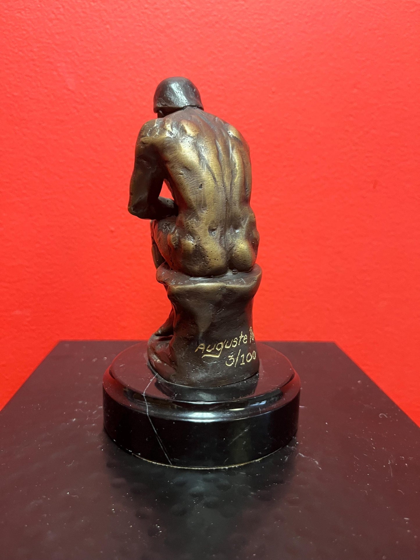 Lovely older signed RODIN limited edition 6 inch tall bronze of the thinker on Marble stand  great patina and detail