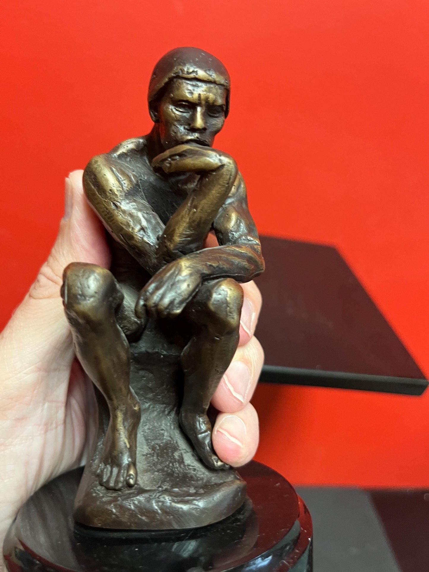Lovely older signed RODIN limited edition 6 inch tall bronze of the thinker on Marble stand  great patina and detail