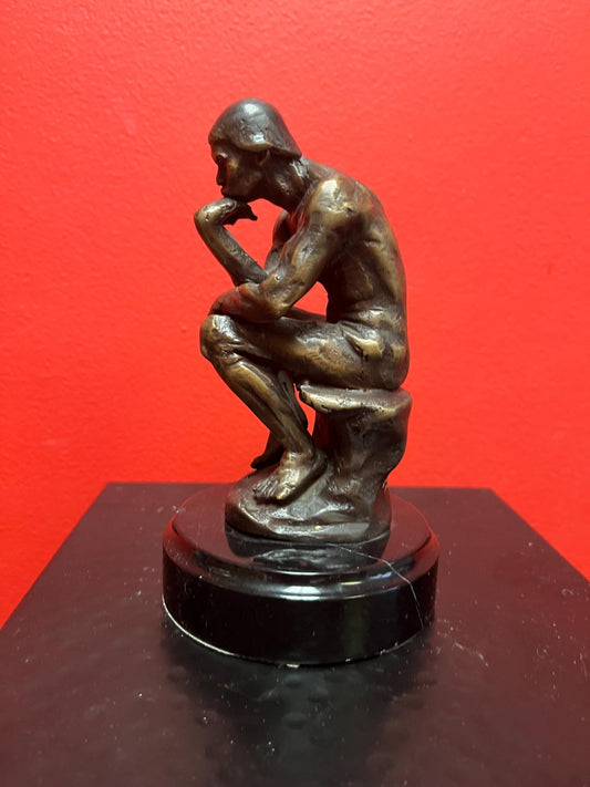 Lovely older signed RODIN limited edition 6 inch tall bronze of the thinker on Marble stand  great patina and detail