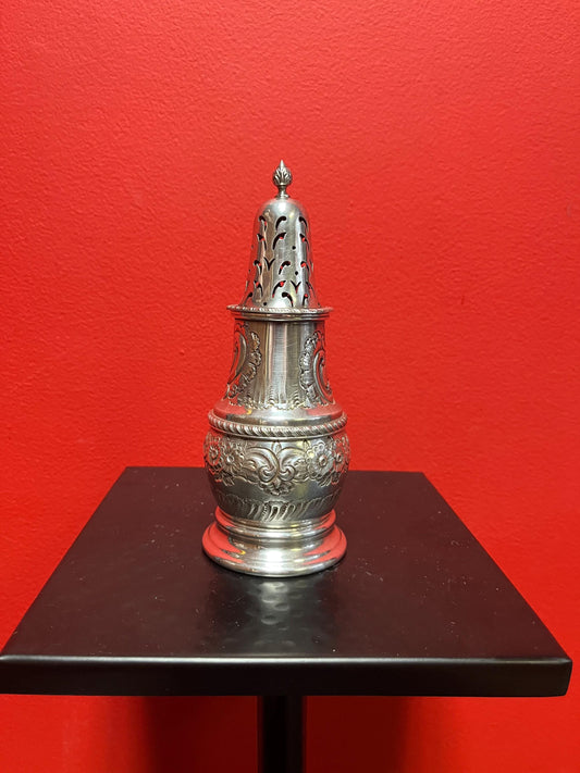 Beautiful English antique 7 inch tall sugar caster with heavy decoration  wonderful condition and ready to gift