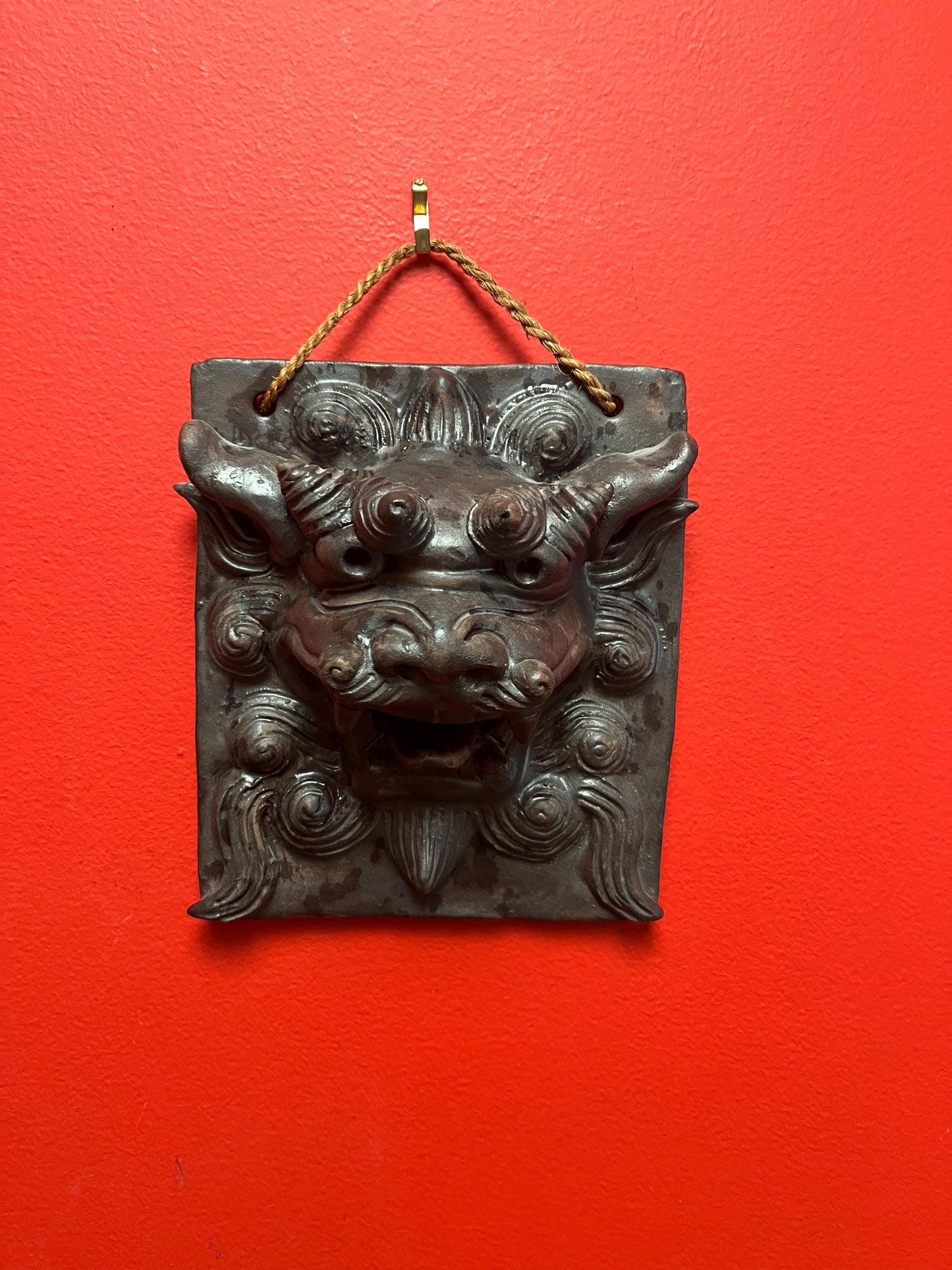 Very beautiful 8 x 7 antique Terracotta dragon plaque  great condition and hangs nice  good value