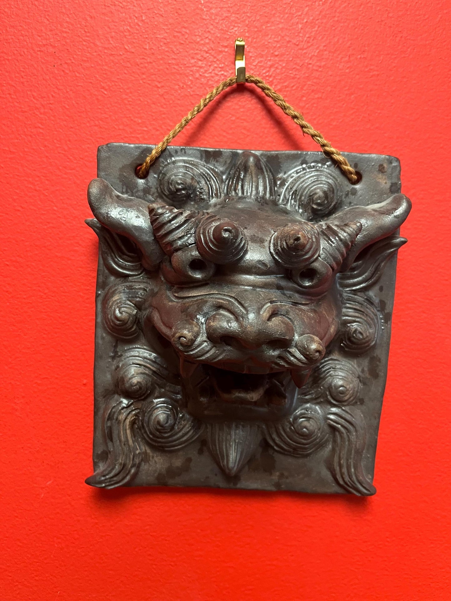 Very beautiful 8 x 7 antique Terracotta dragon plaque  great condition and hangs nice  good value