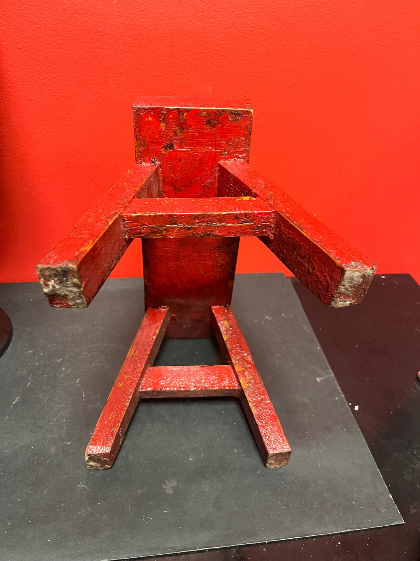 Beautiful antique 11 x 4 x 8 high Chinese red lacquer  stool or headrest  amazing patina