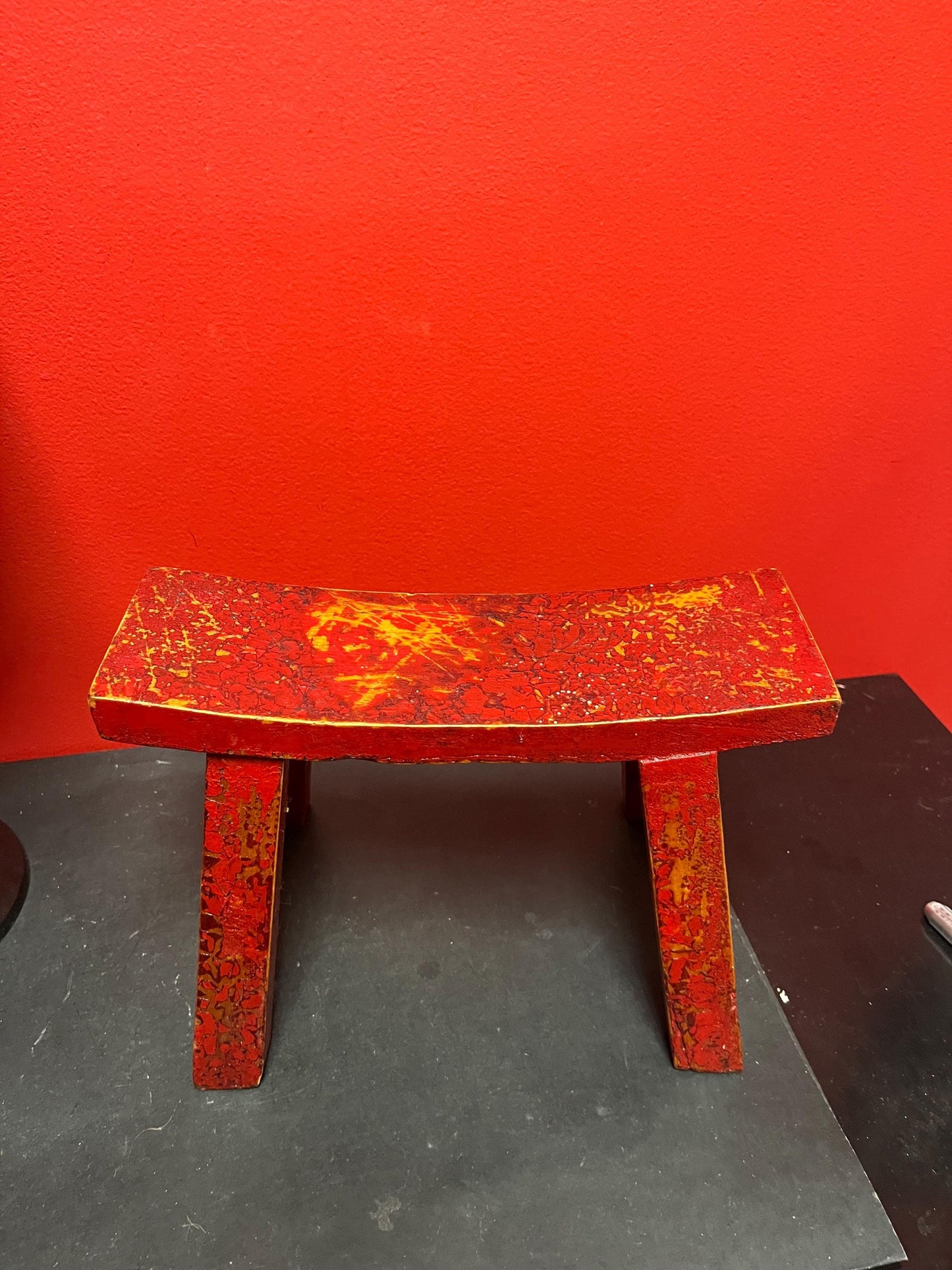 Beautiful antique 11 x 4 x 8 high Chinese red lacquer  stool or headrest  amazing patina
