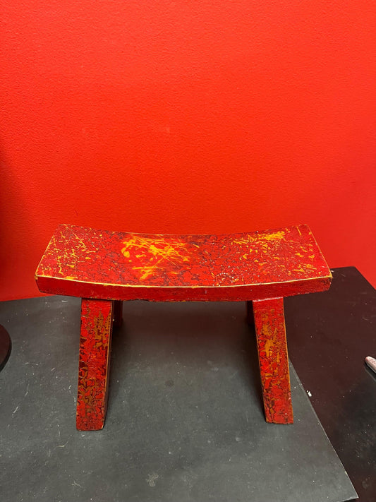 Beautiful antique 11 x 4 x 8 high Chinese red lacquer  stool or headrest  amazing patina
