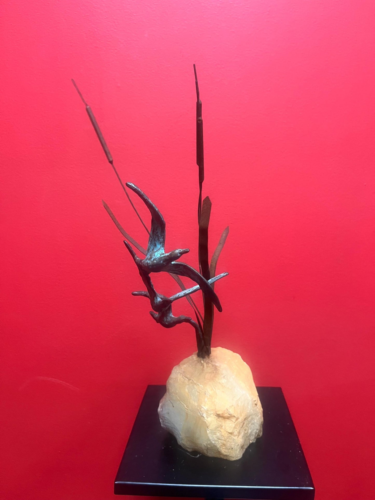 15 inch tall Carl Jere bronze on stone statue  wonderful patina  great patina  good value