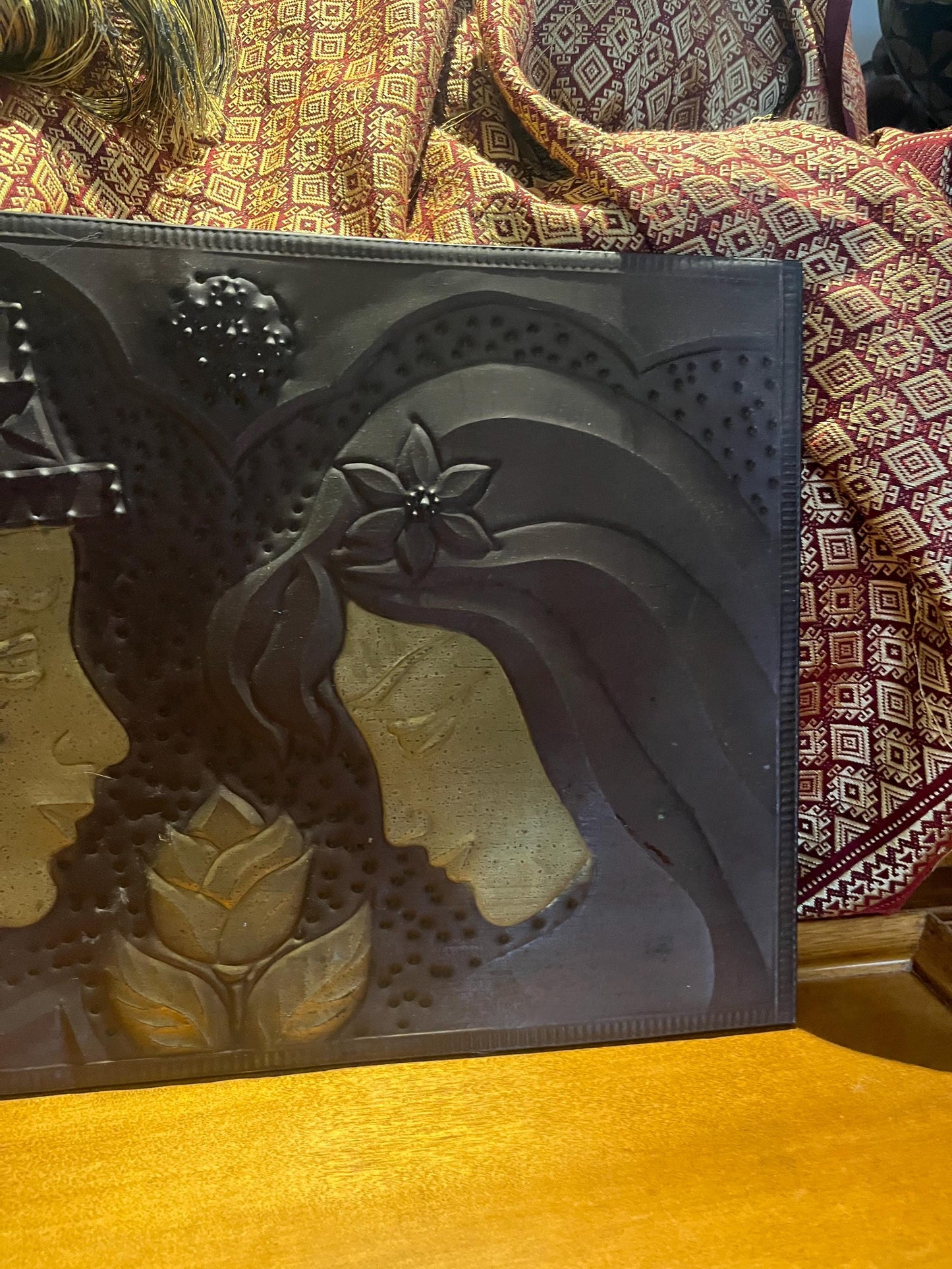 Stunning antique copper plaque depicting lovers   religious overtones  wonderful quality and ready to hang - 17 x 12 inches