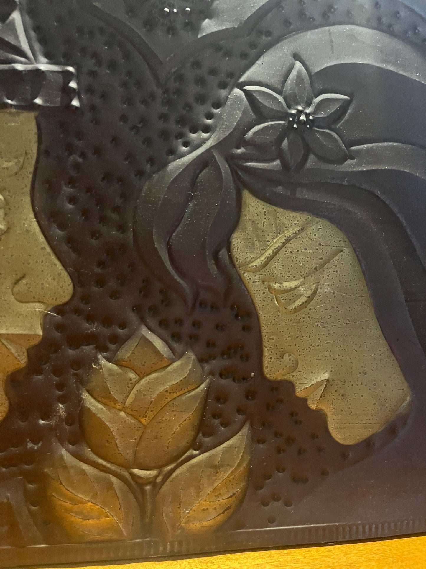 Stunning antique copper plaque depicting lovers   religious overtones  wonderful quality and ready to hang - 17 x 12 inches