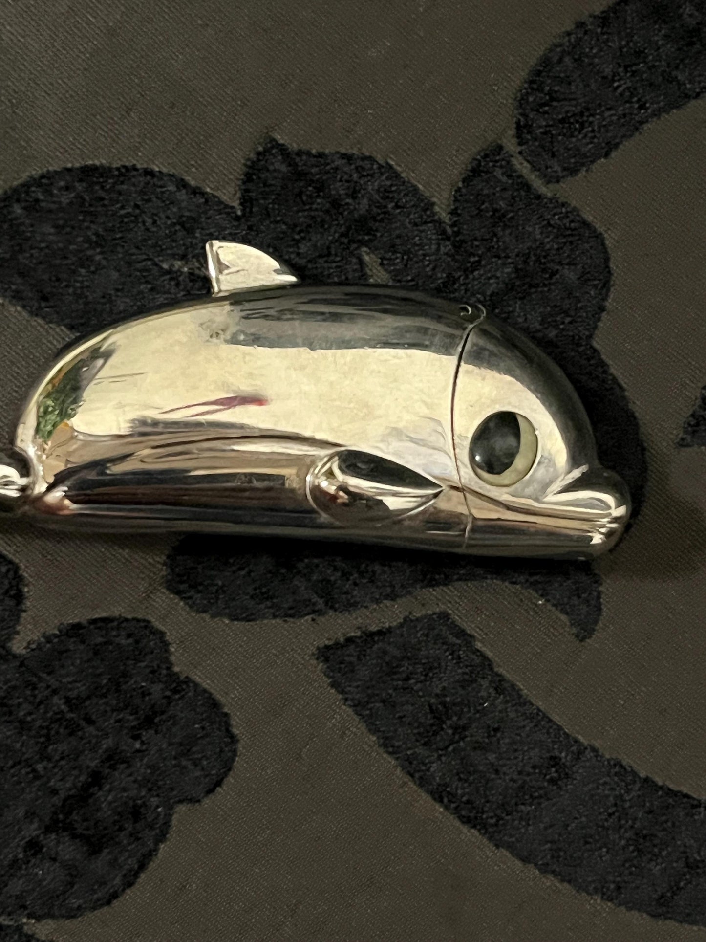 Lovely English 3 inch long chrome dolphin viesta case \match box  unique and great gift