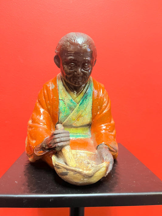 Stunning  19 century Japanese Hakada pottery statue  very hardy and great condition  rare - 9 inches tall