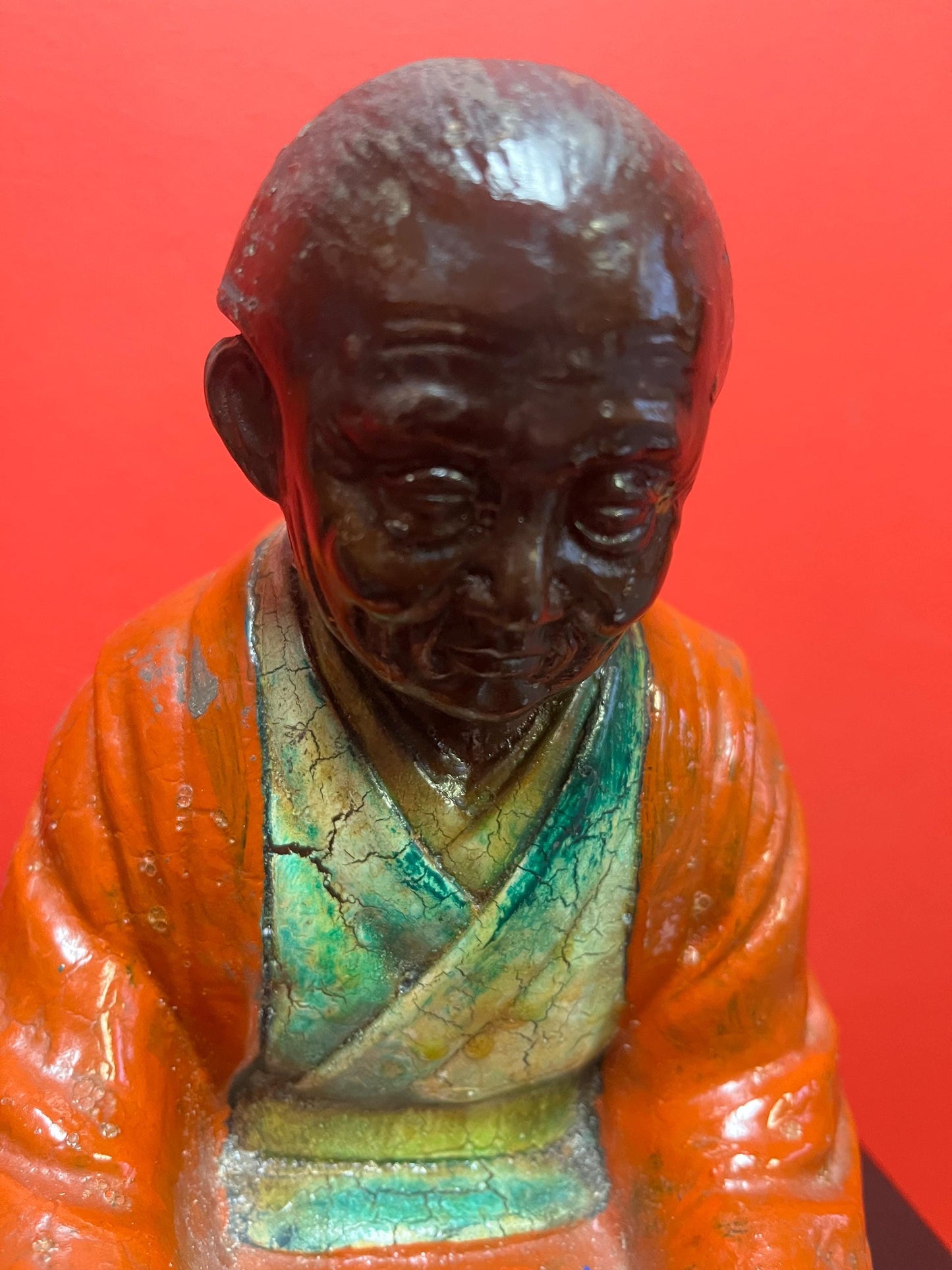 Stunning  19 century Japanese Hakada pottery statue  very hardy and great condition  rare - 9 inches tall