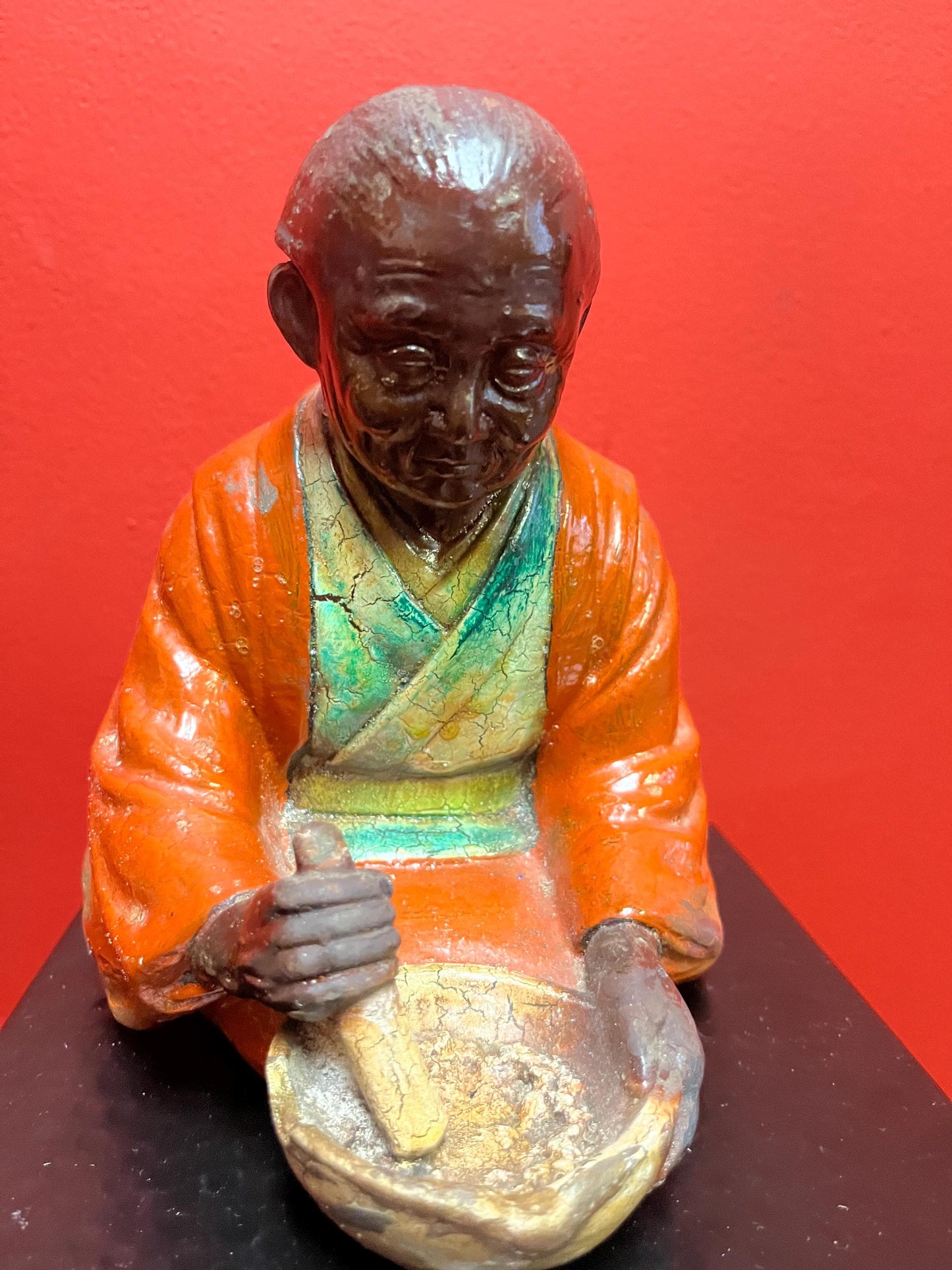 Stunning  19 century Japanese Hakada pottery statue  very hardy and great condition  rare - 9 inches tall