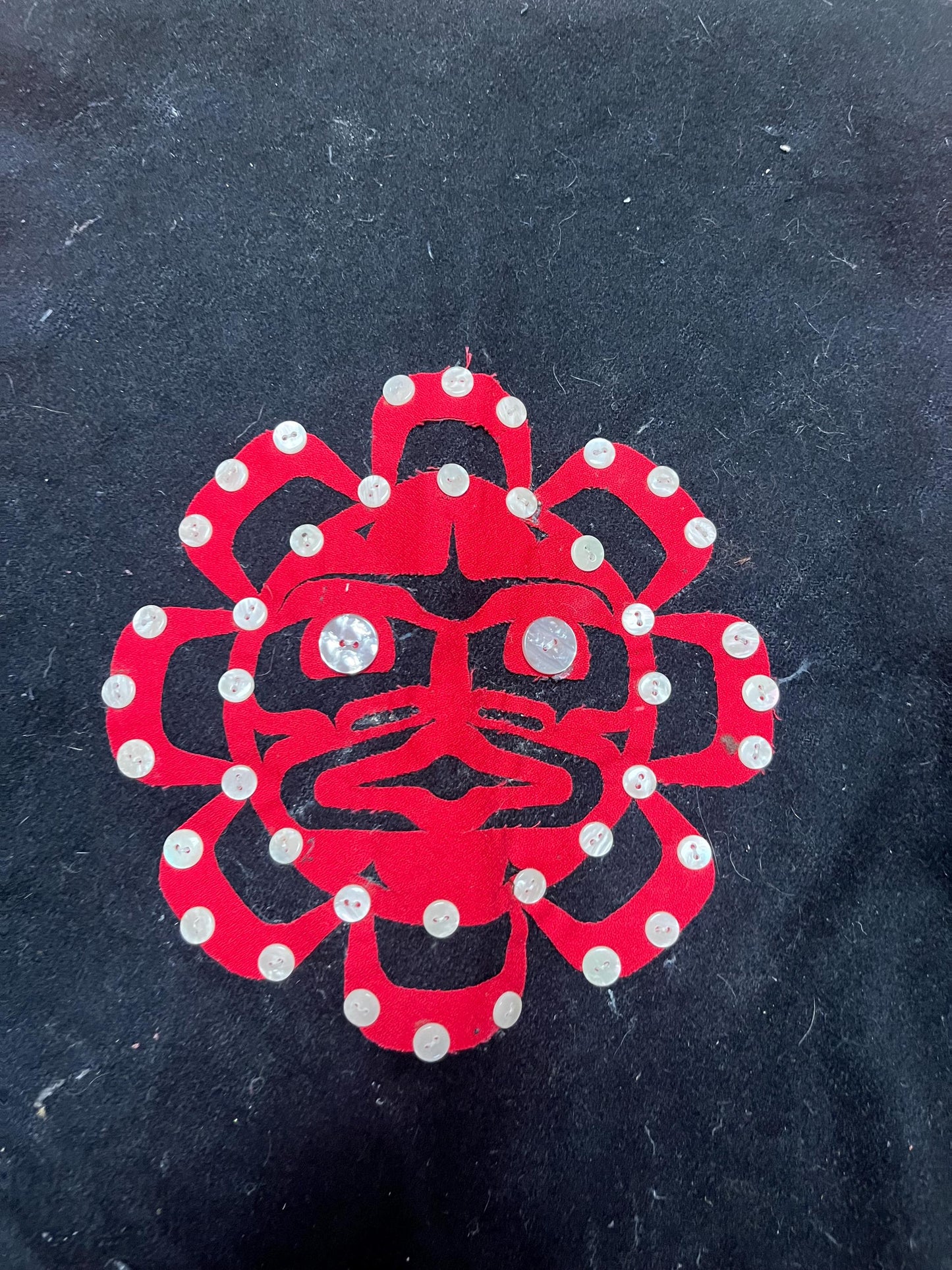 stunning authentic vintage indigenous first nations HAIDA button blanket vest  25 inches long and 17 inches wide  needs a cleaning - wow