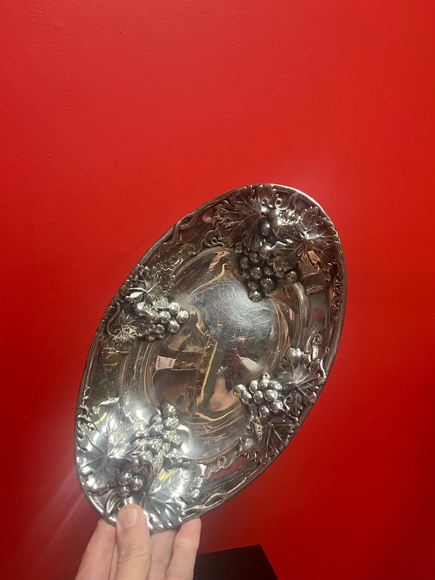 Gorgeous antique 11 x 7 heavy silver plated grape and leaf dish by BIRKS of Canada -  wonderful condition and great gift