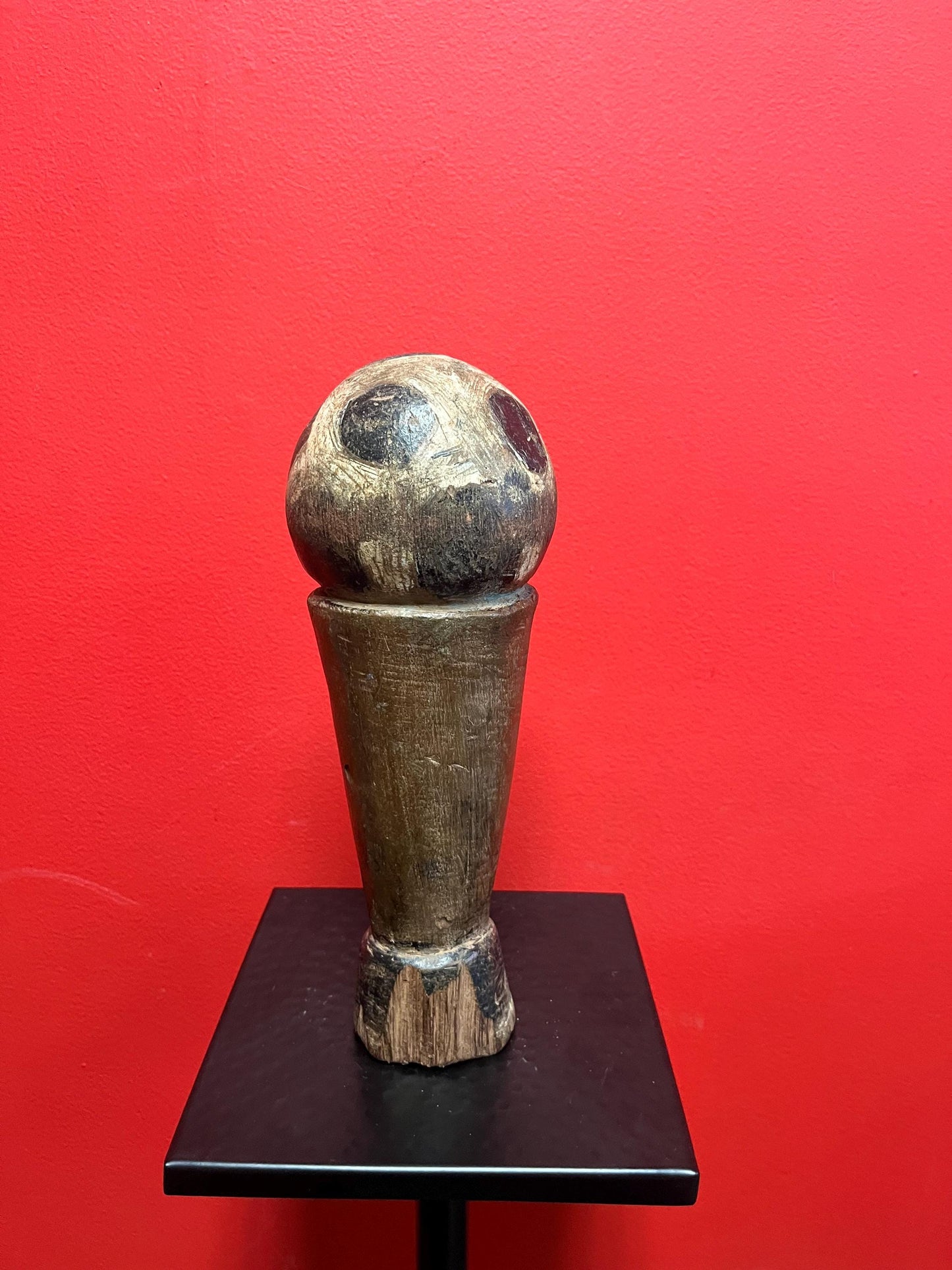 Stunning rare 11.5 inch tall western African  Burkina Faso wood soccer trophy  probably for local tournament  super patina  great gift