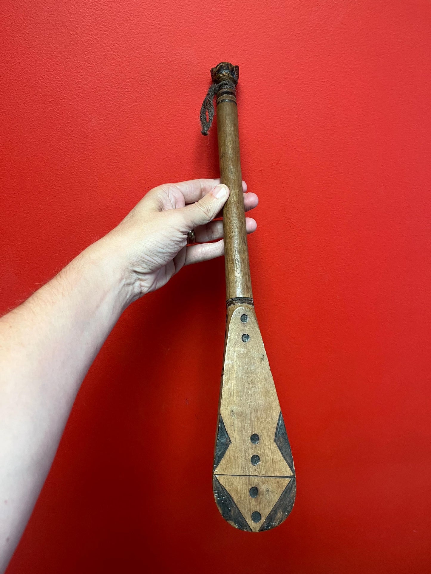 Amazing museum quality late 19th century 18 inch oceanic war club with figural head  great patina