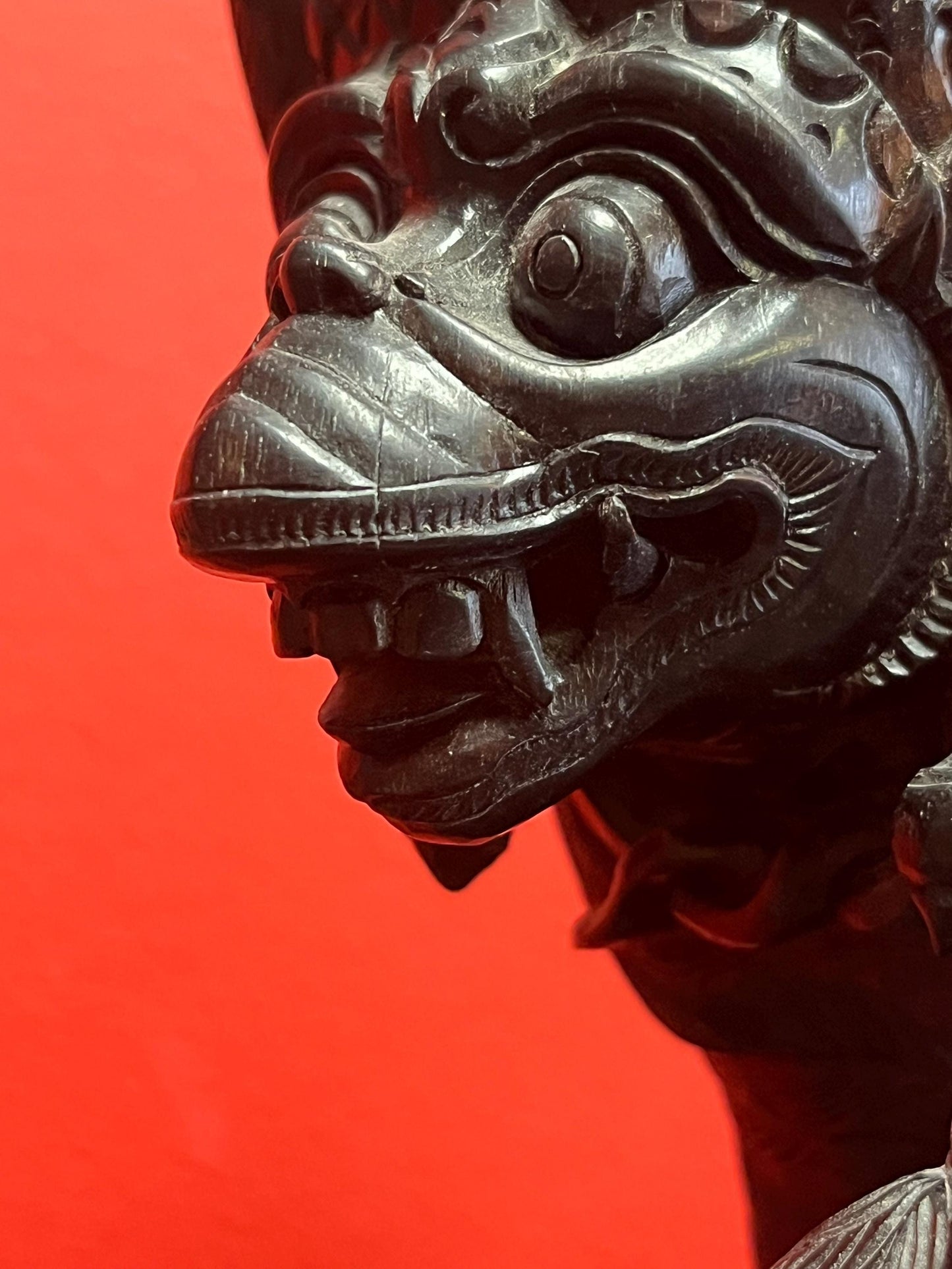 Exceptional Hindu statue of HANUMAN  intense detail and carving  13 inches tall with wonderful imagery  wow