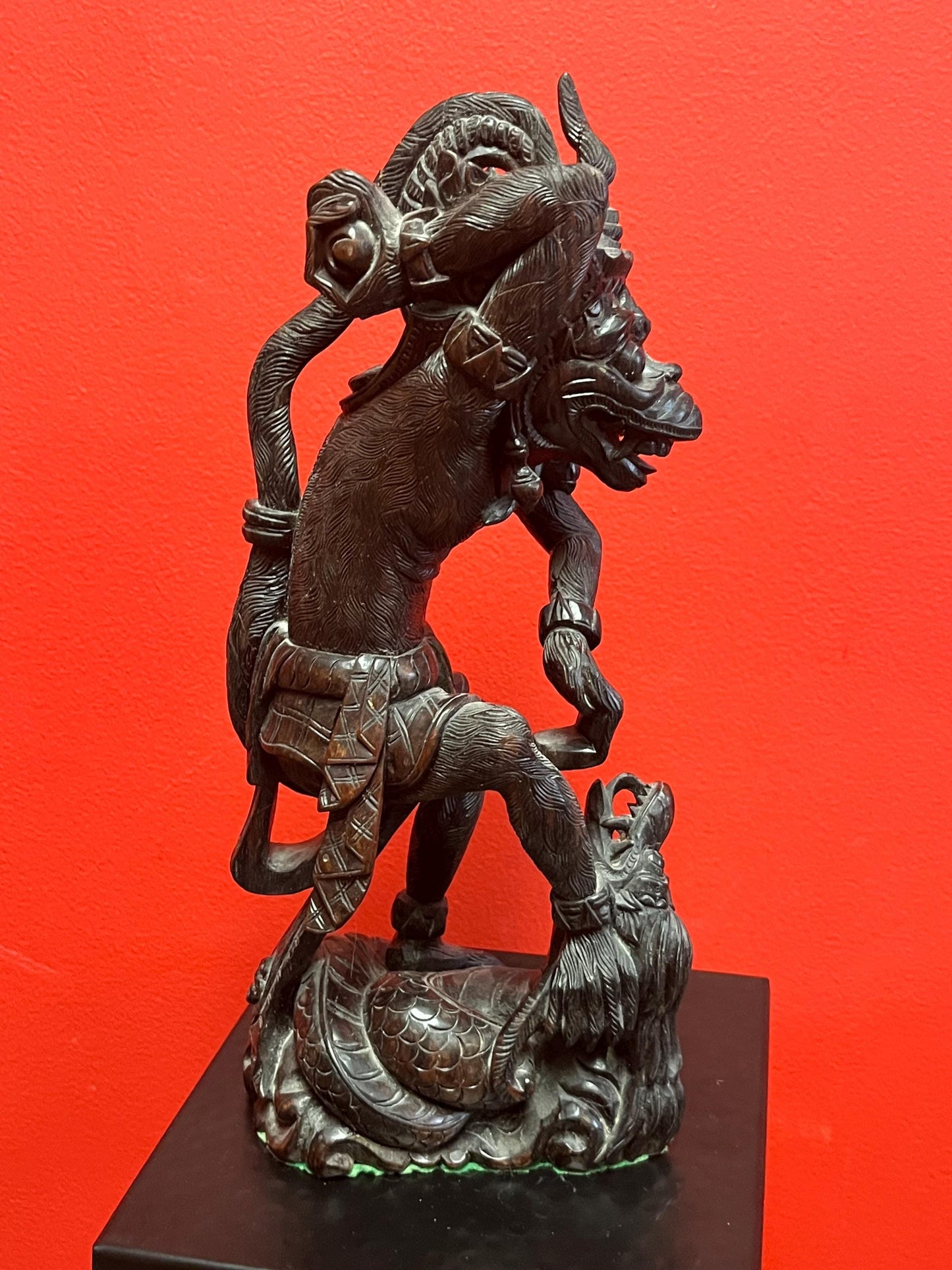 Exceptional Hindu statue of HANUMAN  intense detail and carving  13 inches tall with wonderful imagery  wow