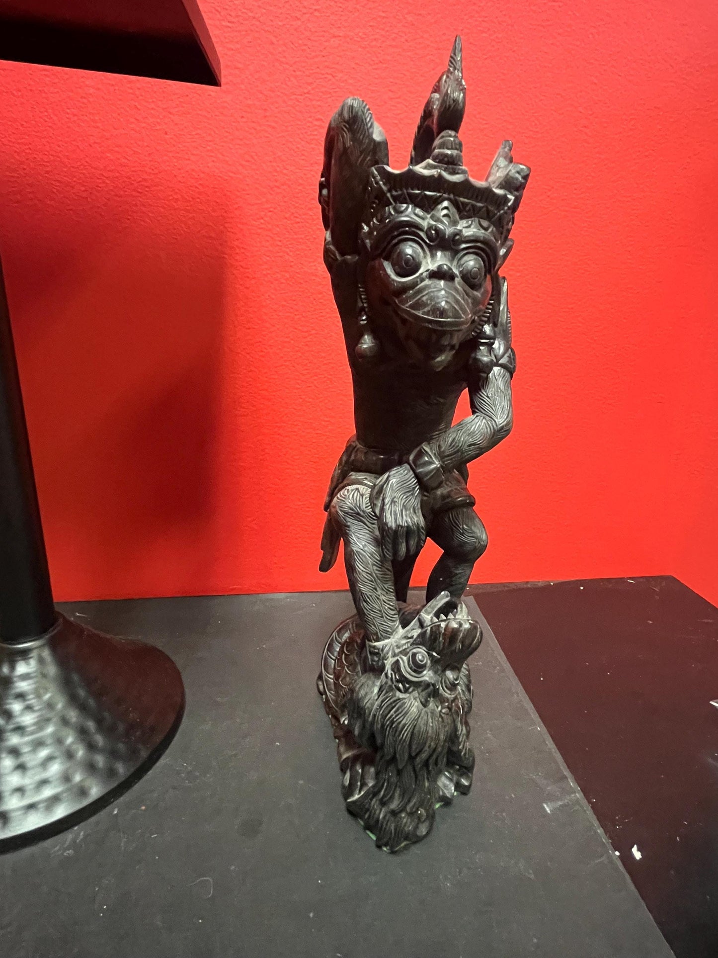 Exceptional Hindu statue of HANUMAN  intense detail and carving  13 inches tall with wonderful imagery  wow