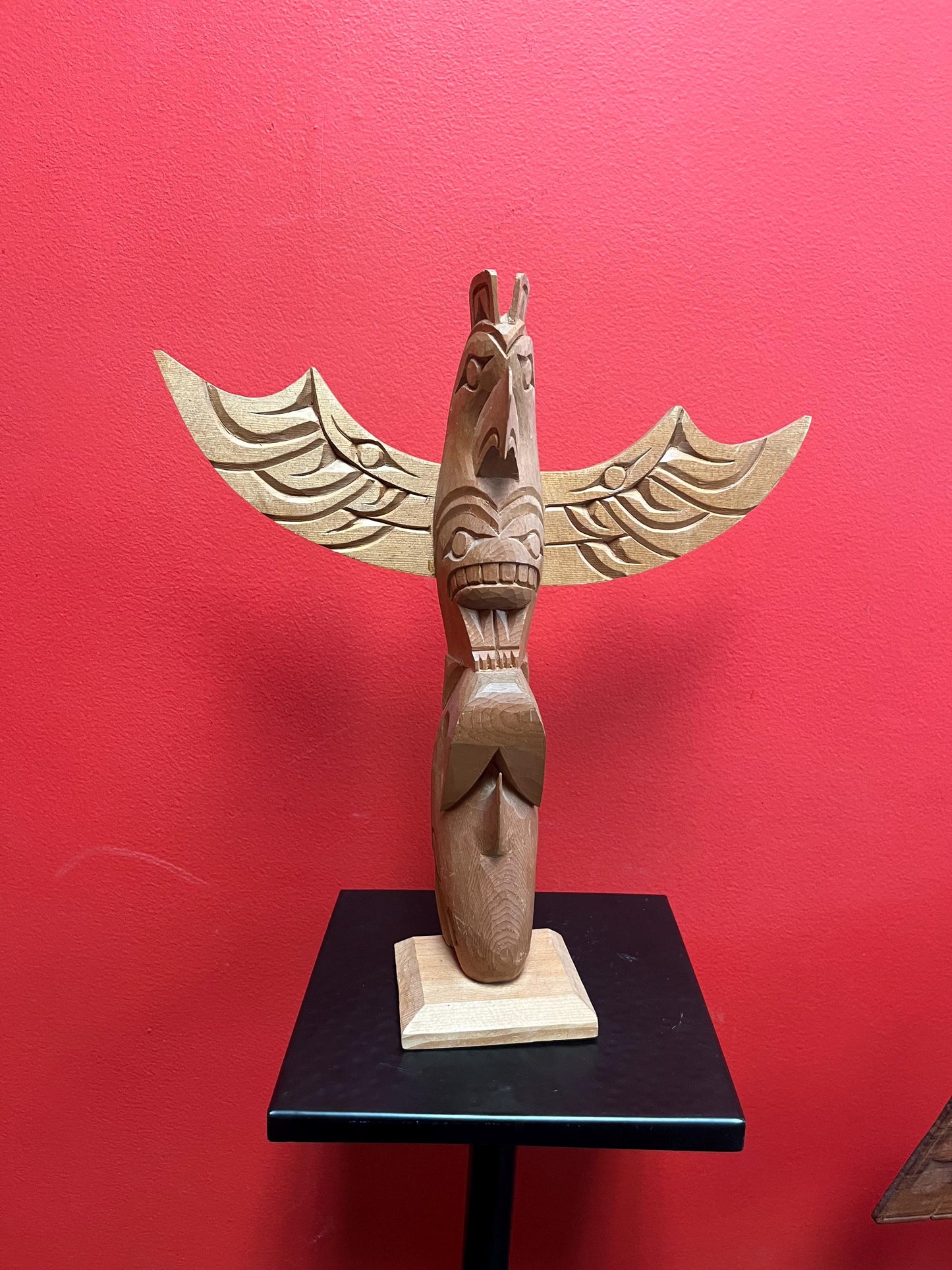 13 x 11 inch wide indigenous first nations Pacific northwest coast transformation totem pole   cedar beauty - signed  wow