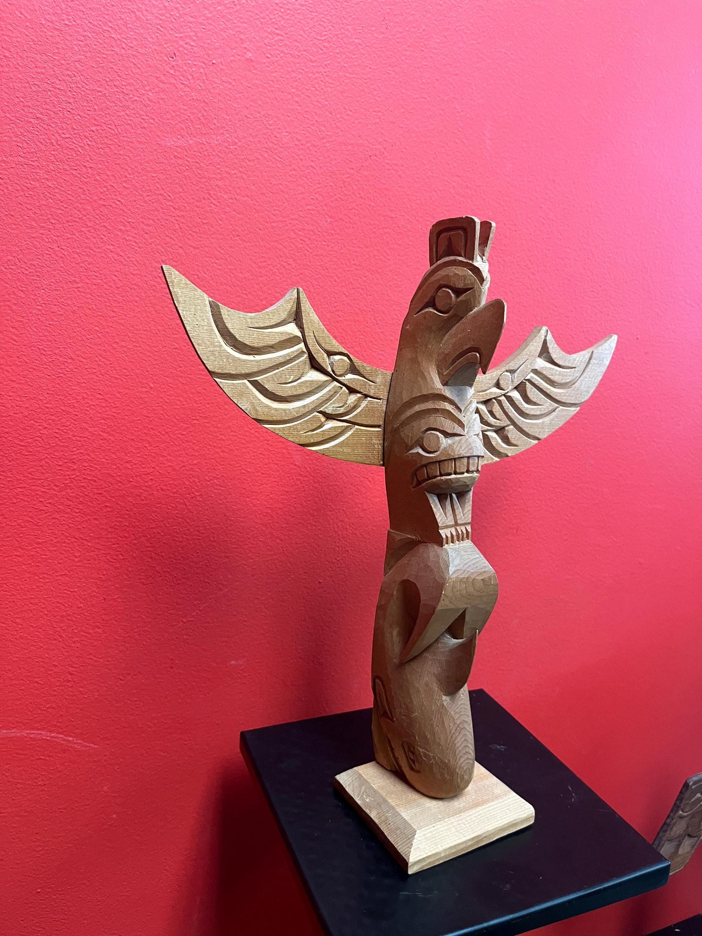 13 x 11 inch wide indigenous first nations Pacific northwest coast transformation totem pole   cedar beauty - signed  wow