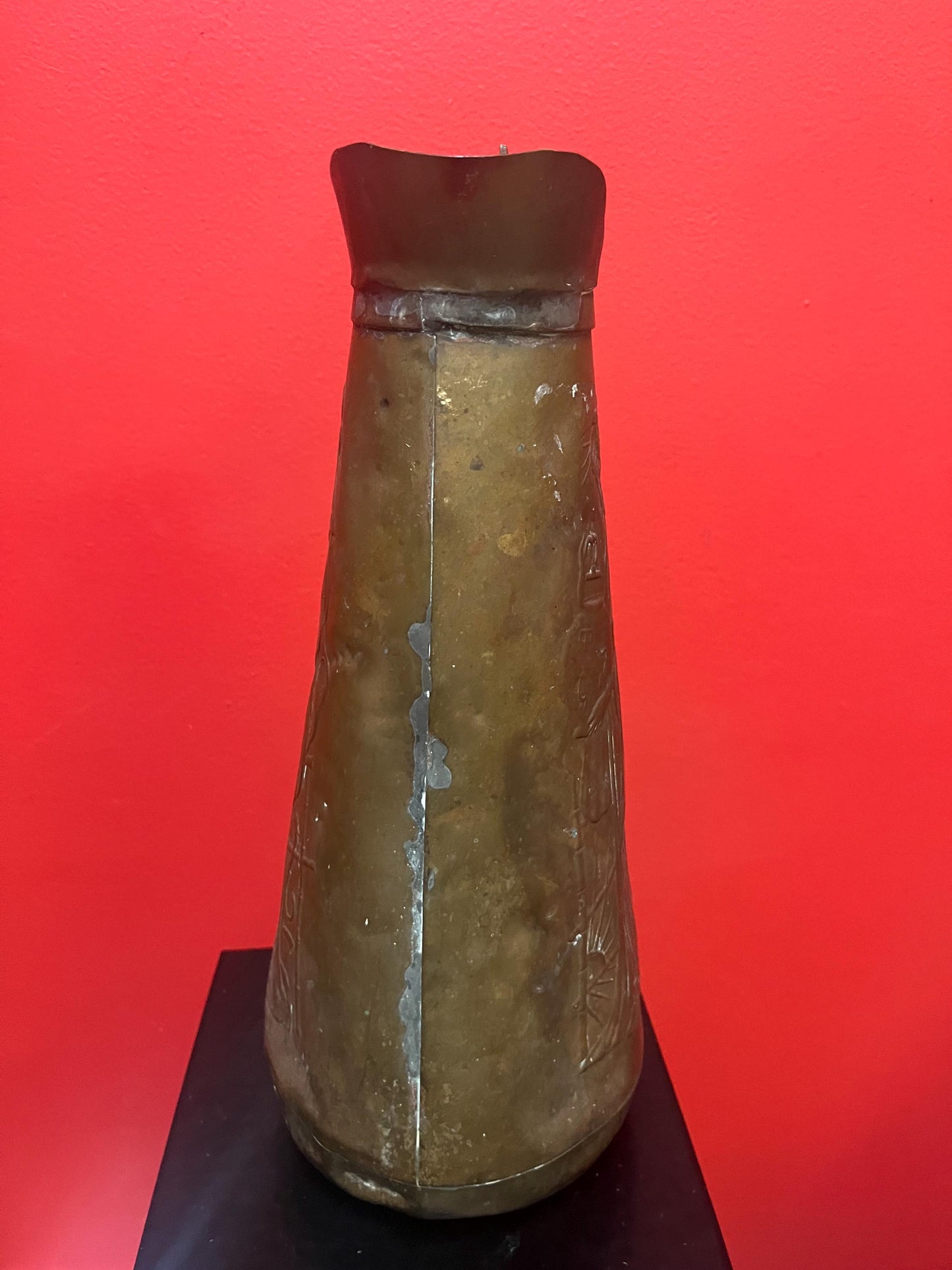 Beautiful antique 13 inch tall art nouveau pitcher depicting a beautiful lady little rough condition but seems to hold water- great decor