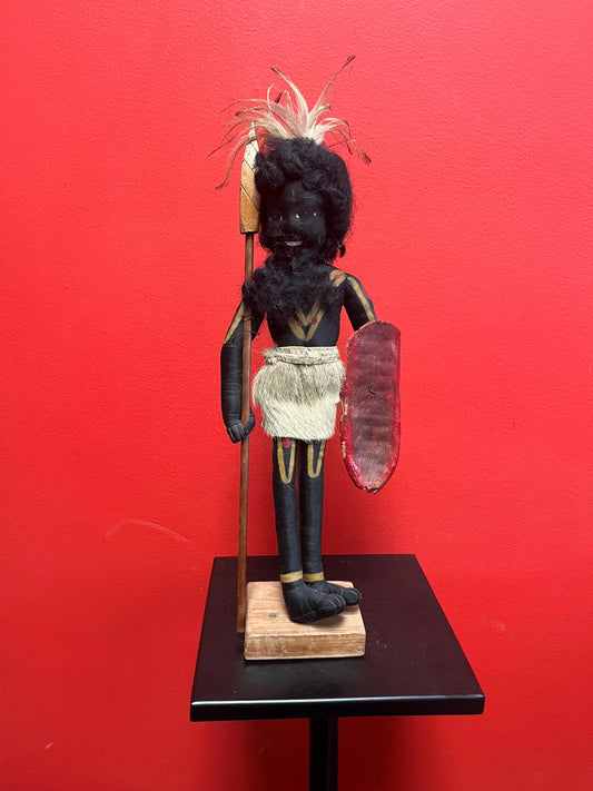 Very rare museum quality stunning 16 inch tall New Zealand Maori antique cloth and wooden tribal doll on stand  Wonderful detail- wow