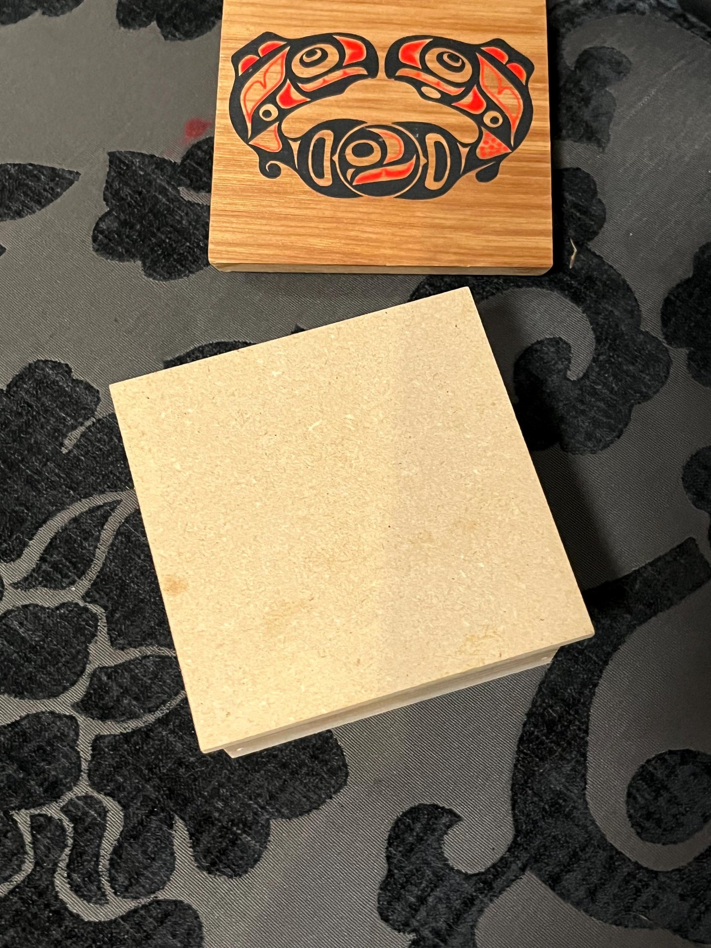 4 x 3 high indigenous first nations wooden and painted box  salmon rejoice