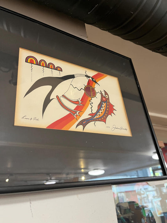 14 x 12 1970s signed first nations indigenous print  in professional frame  wow  Jackson beardy art