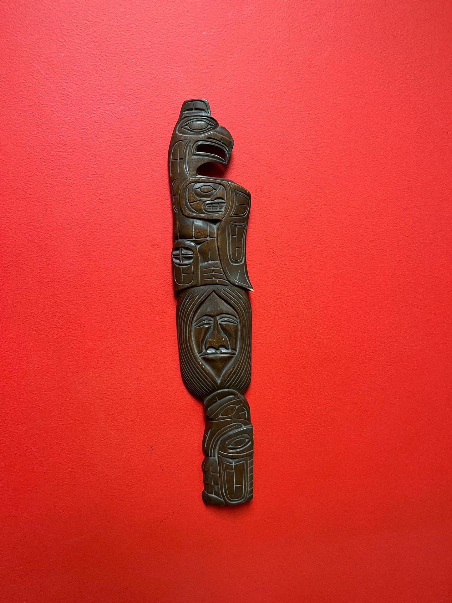 Beautiful 21 x 5 indigenous first nation specific northwest coast transformation plaque by Jim Yelton   well-known artist - great detail