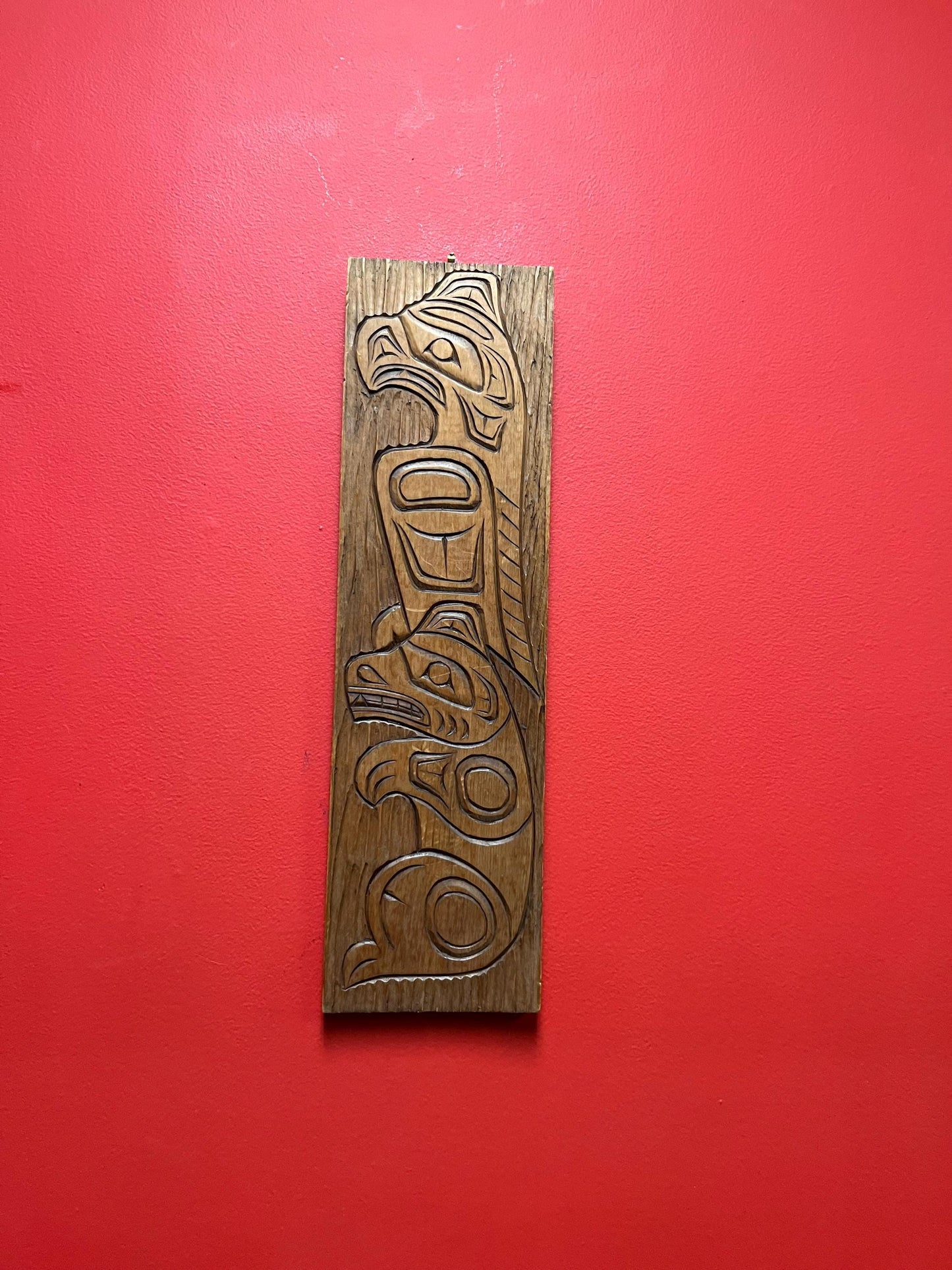 Beautiful 17 x 6 indigenous first nations Pacific northwest Coast Eagle bear transformation plaque in Cedar   ready to hang