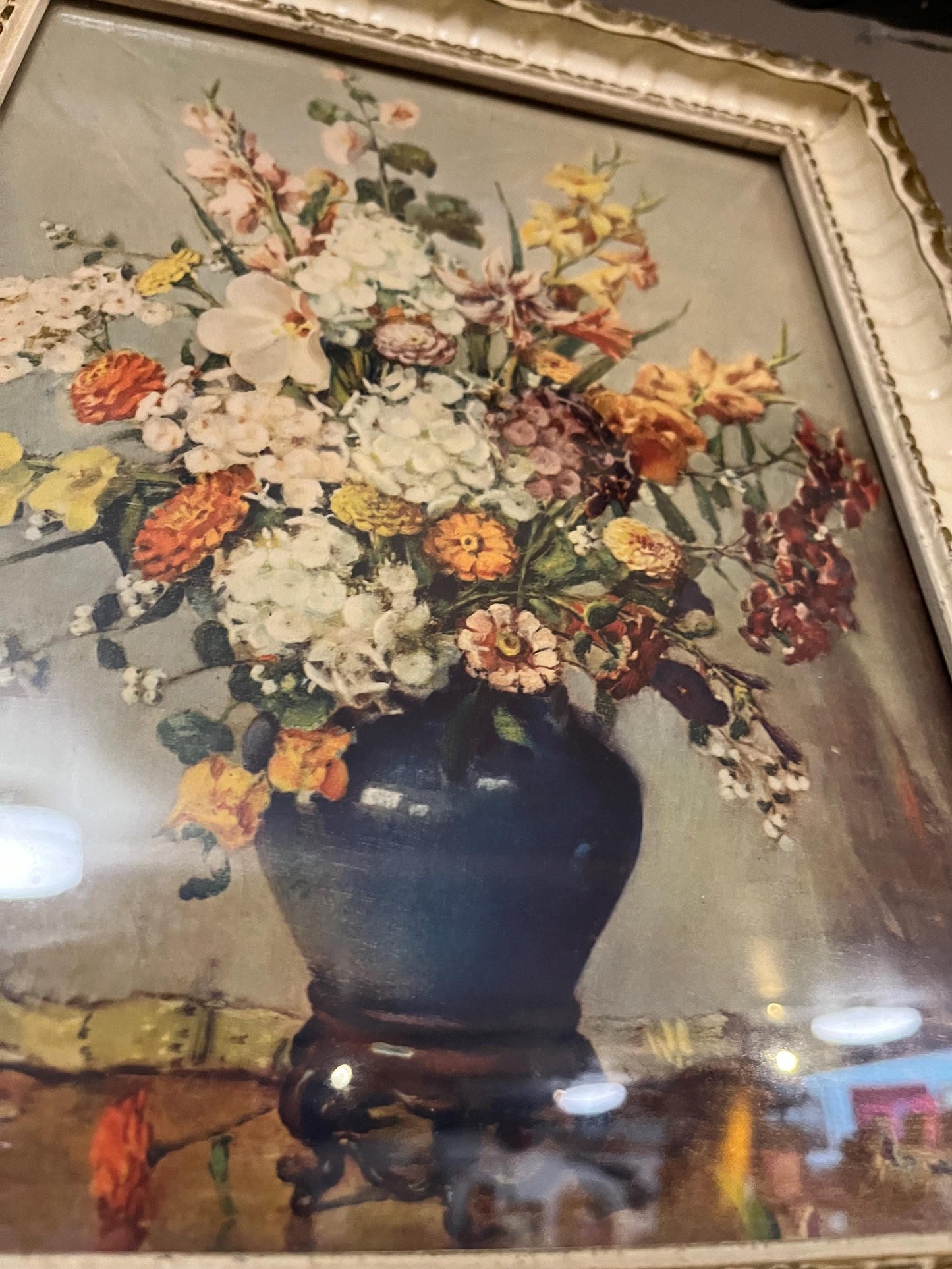 Lovely 14 x 12 vintage signed  print in frame  floral delight