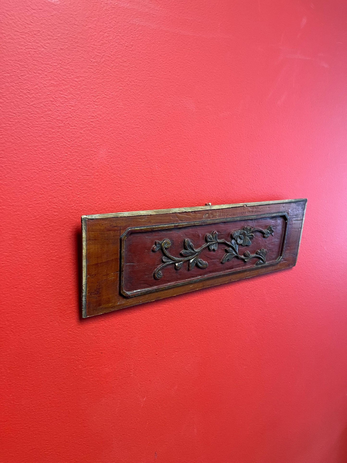 Beautiful antique Chinese 15 x 5 wall plaque  great patina -  ready to hang