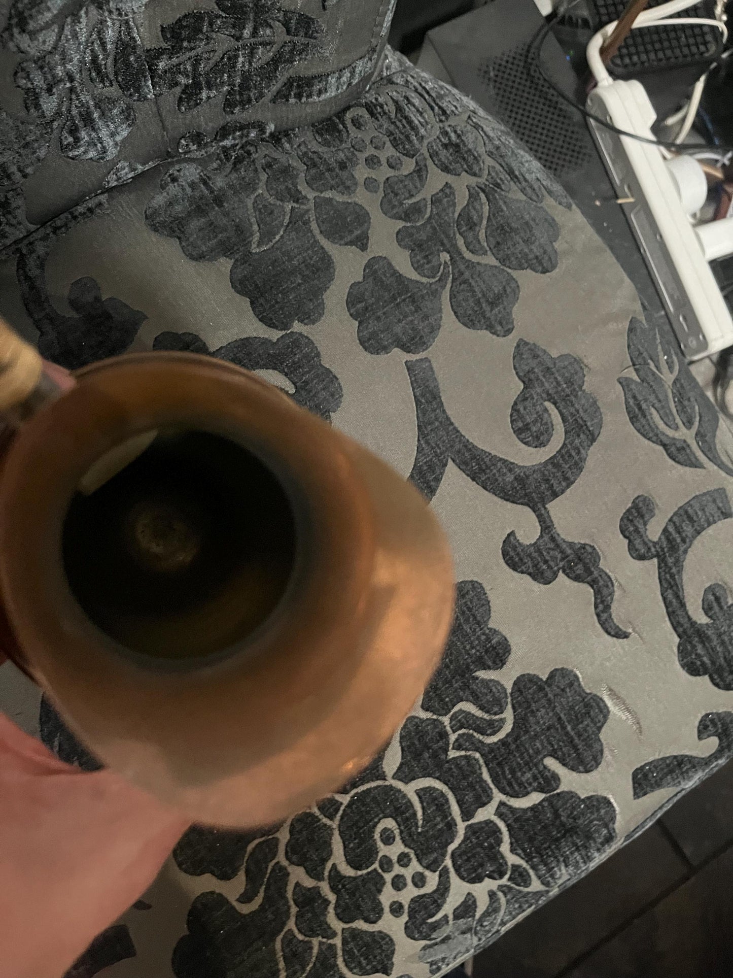 9 inch high old Flemish Copper jug with rattan handle  great condition  great gift