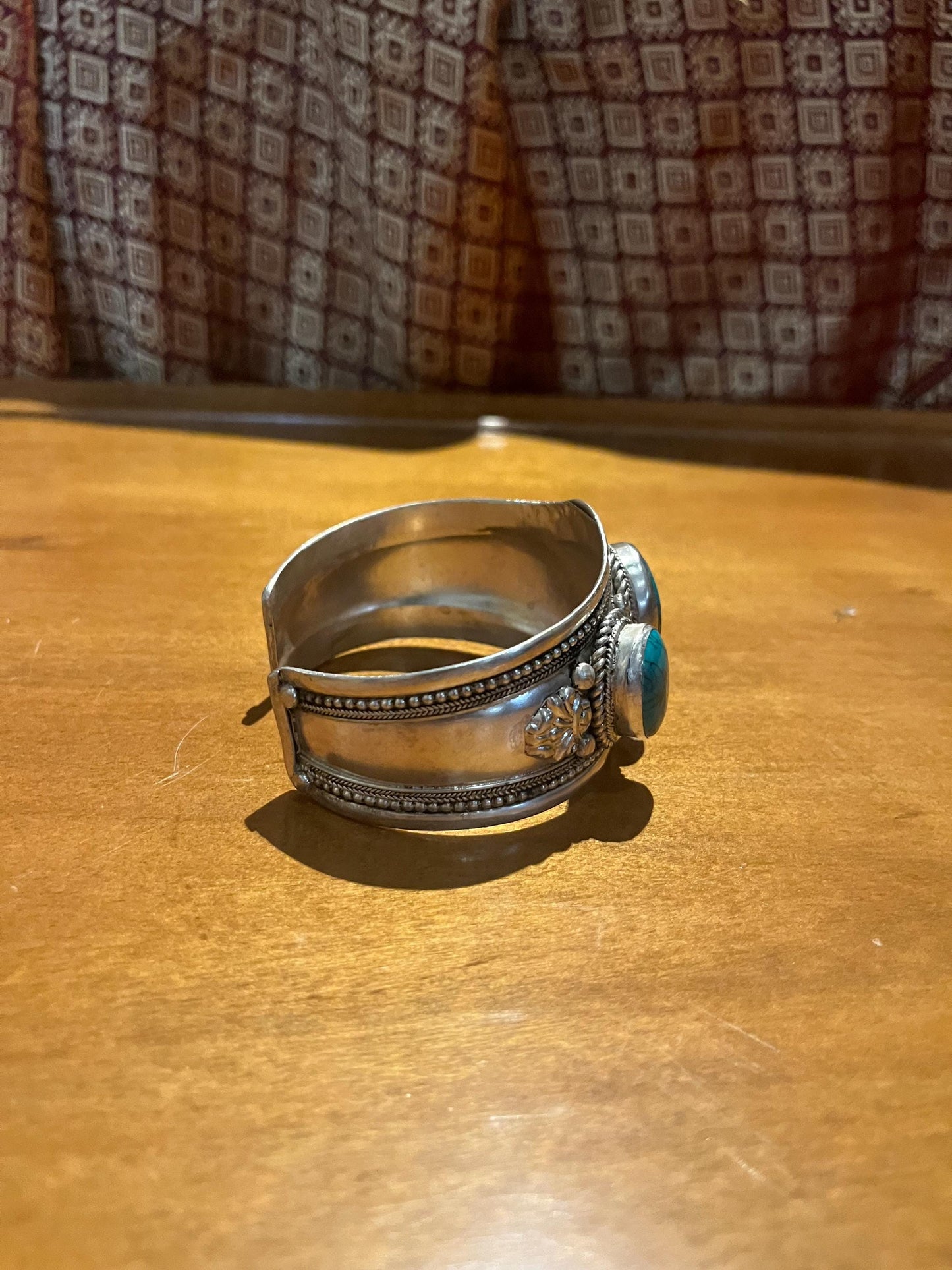 Nepalese 3 inch silver and turquoise bangle cuff  great look and slightly adjustable to wrist