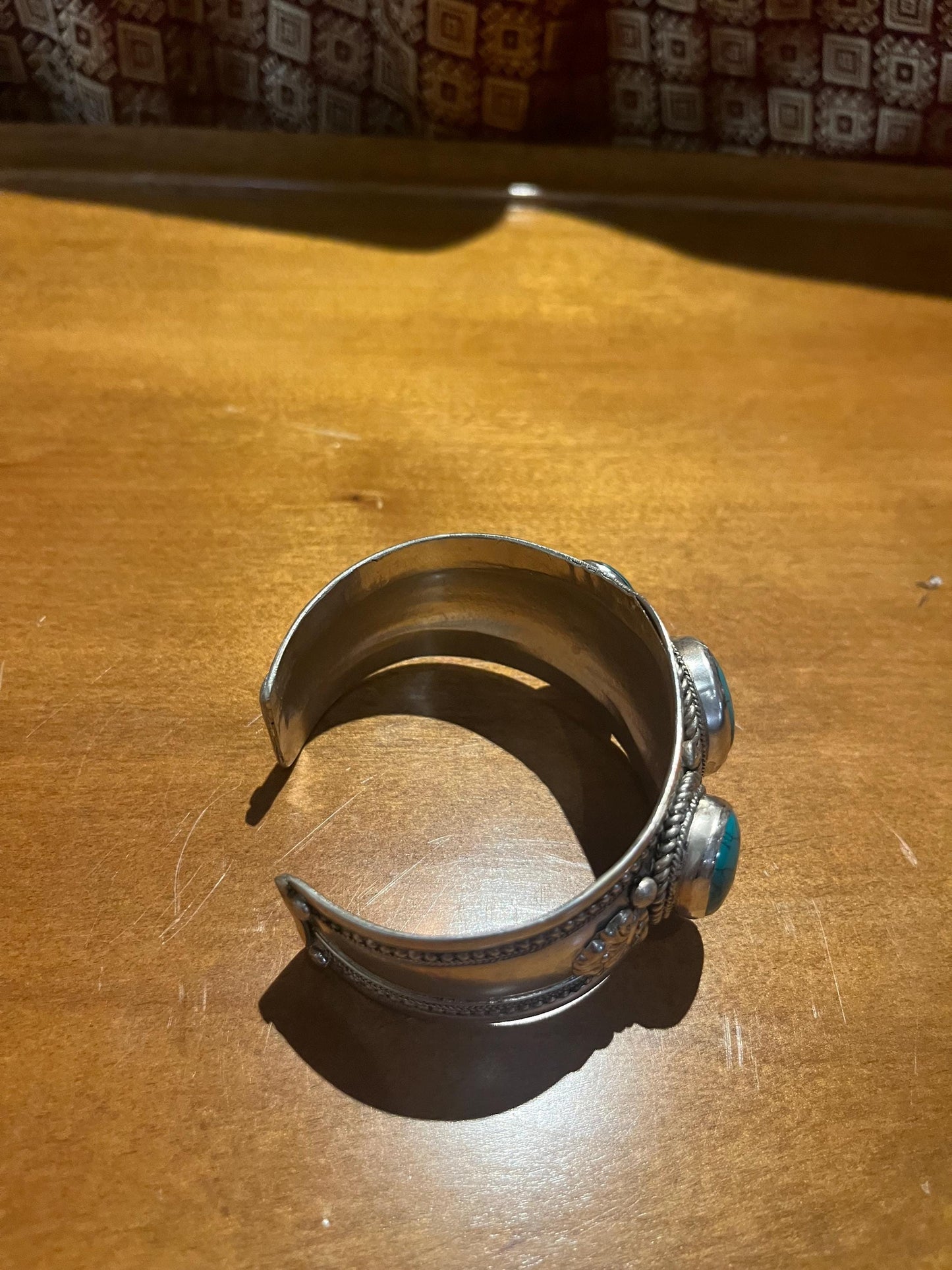 Nepalese 3 inch silver and turquoise bangle cuff  great look and slightly adjustable to wrist