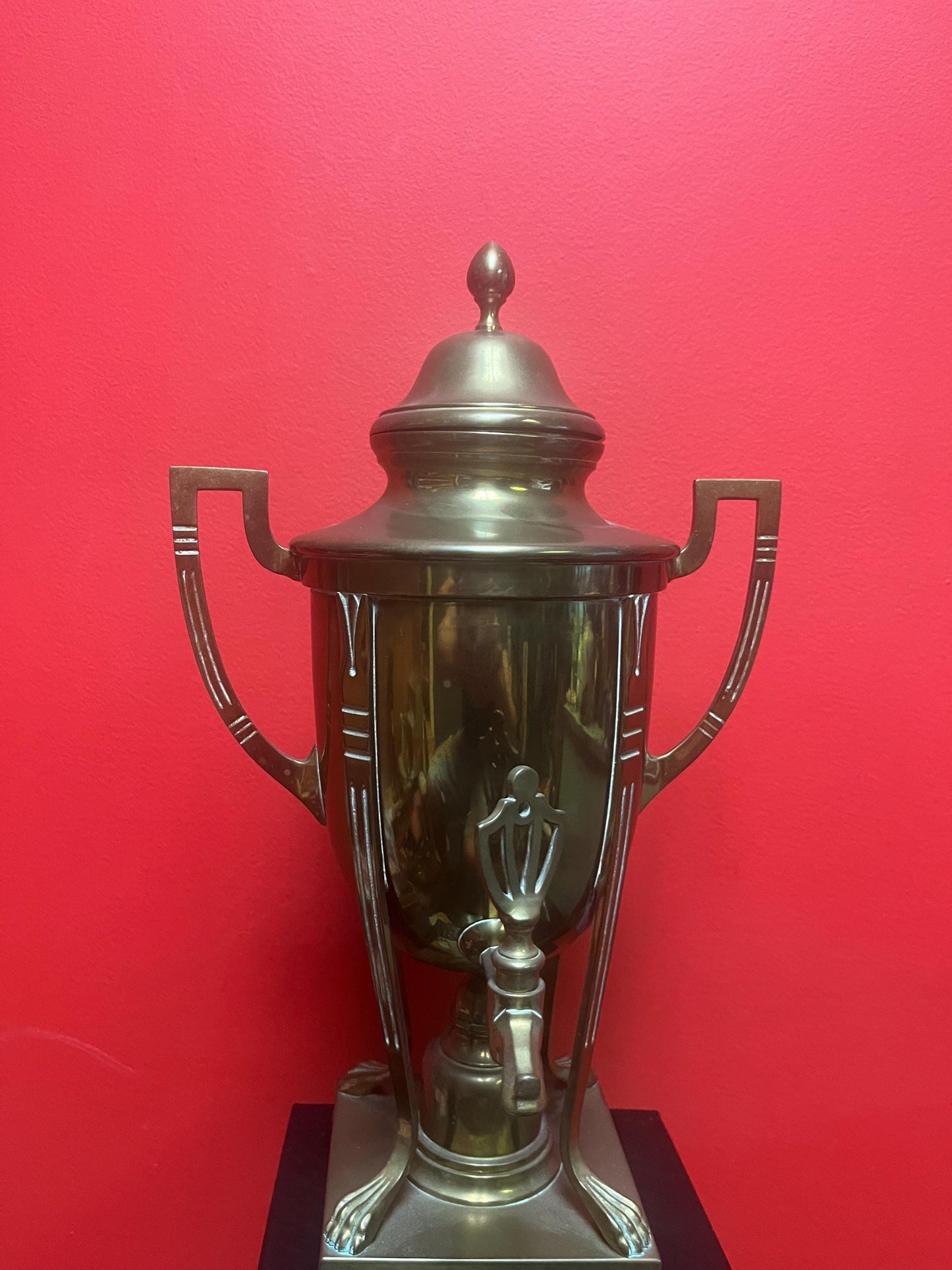 20 inch tall brass tea or coffee urn on stand   antique art nouveau beauty  amazing patina  wow  seems to be useable