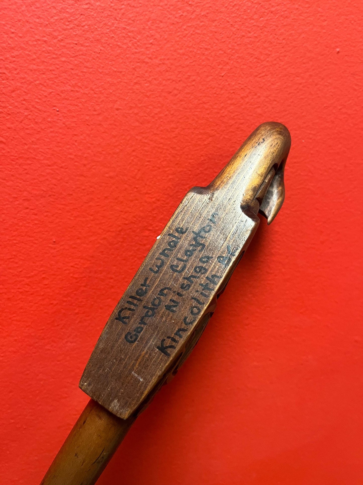 Beautiful 12 inch signed killer whale portable talking stick   indigenous first nations Pacific northwest coast Cedar  wonderful detail