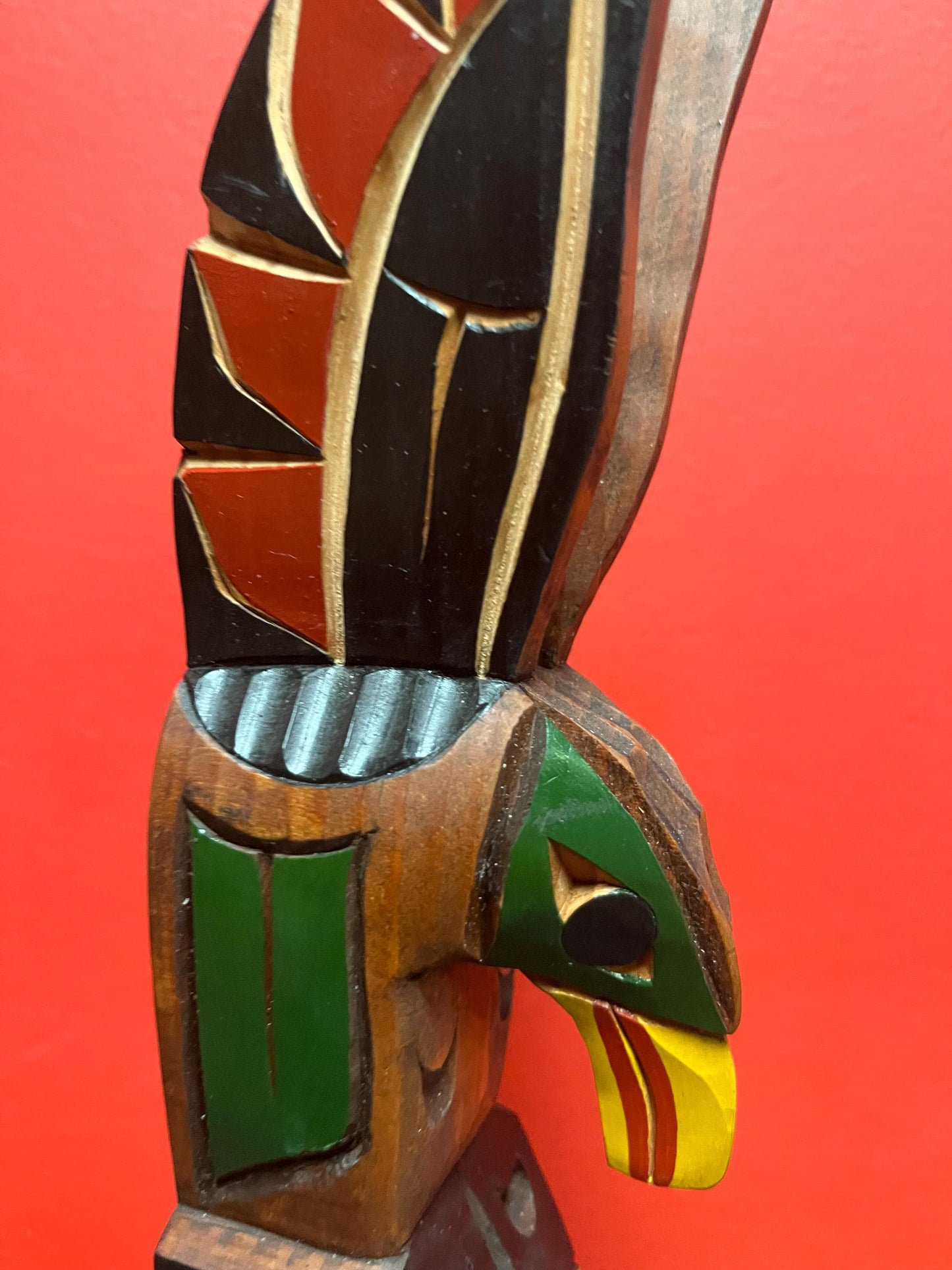 Lovely 12 inch high Canadian indigenous first nations Pacific northwest coast unsigned painted totem pole  Eagle transformation