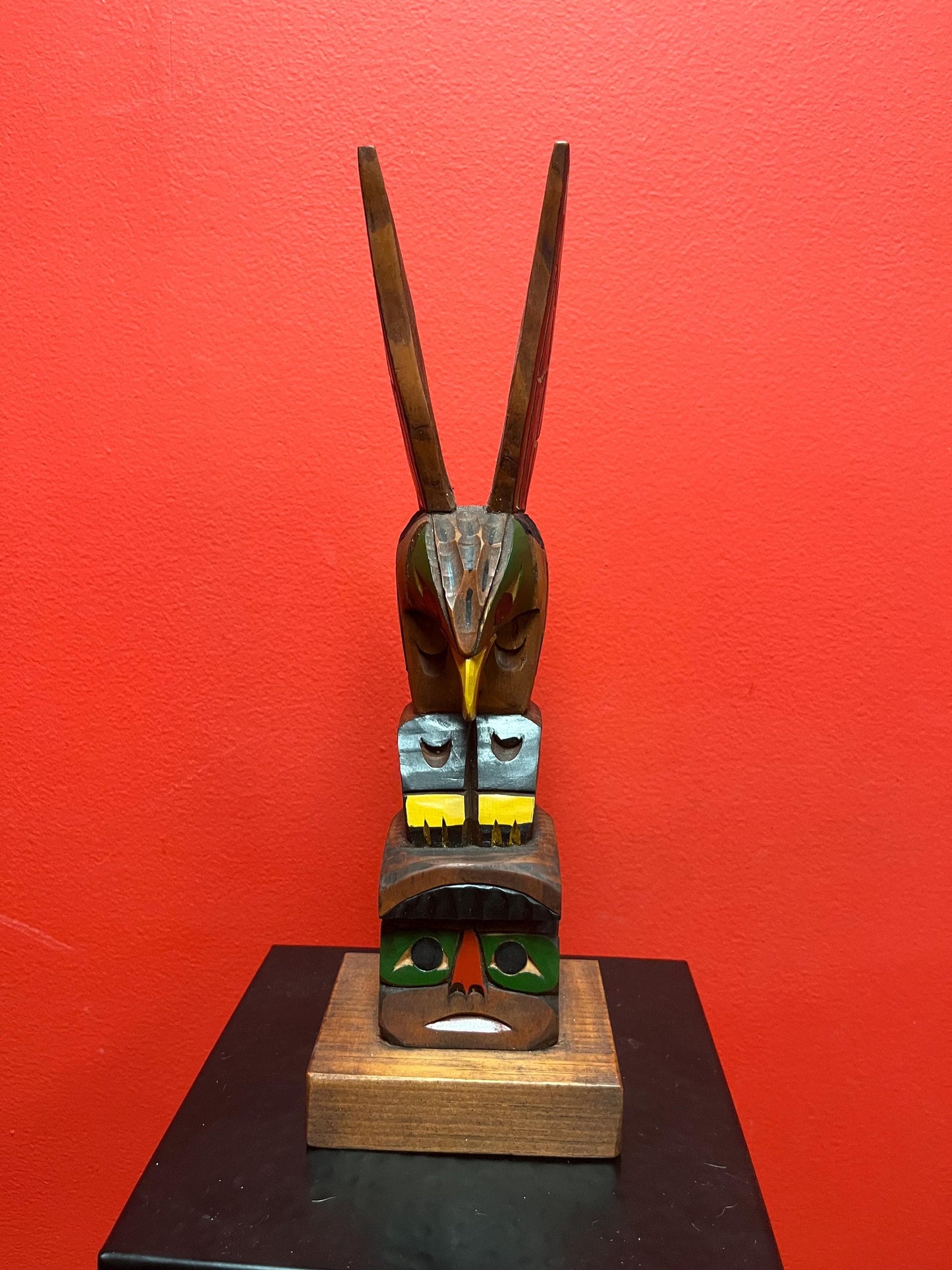 Lovely 12 inch high Canadian indigenous first nations Pacific northwest coast unsigned painted totem pole  Eagle transformation