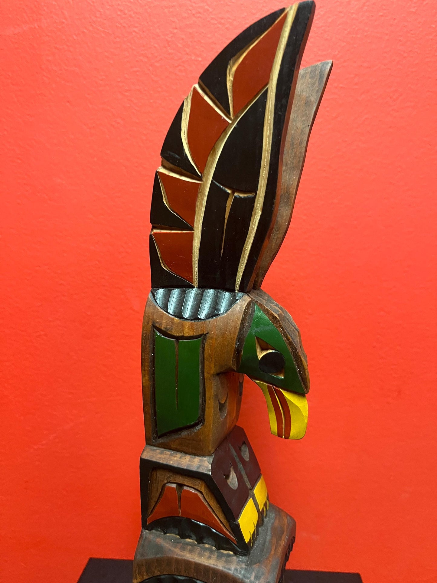 Lovely 12 inch high Canadian indigenous first nations Pacific northwest coast unsigned painted totem pole  Eagle transformation