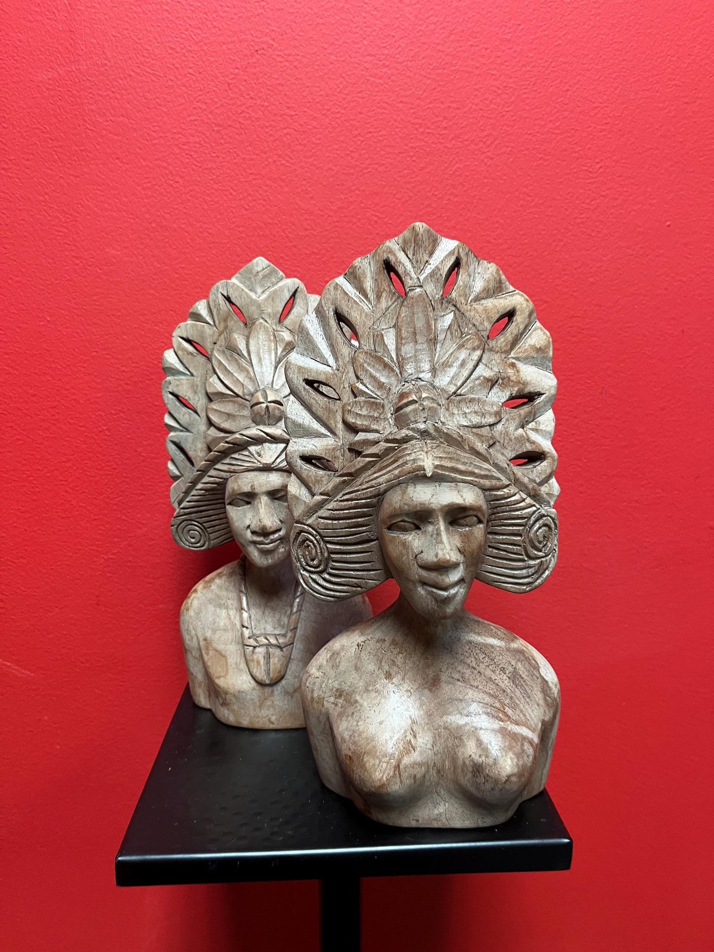 Pair of beautiful Southeast Asian  statue busts  natural Patina  10 inches high  good value